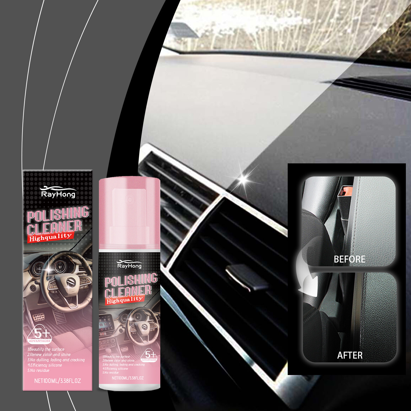 3PCS Polishing Cleaner Car Interior, Car Interior Detailer and Cleaner-US
