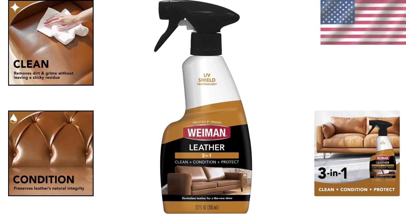 All-Purpose Leather Cleaner & Conditioner – 12 Fl Oz with UV Shield & No Residue