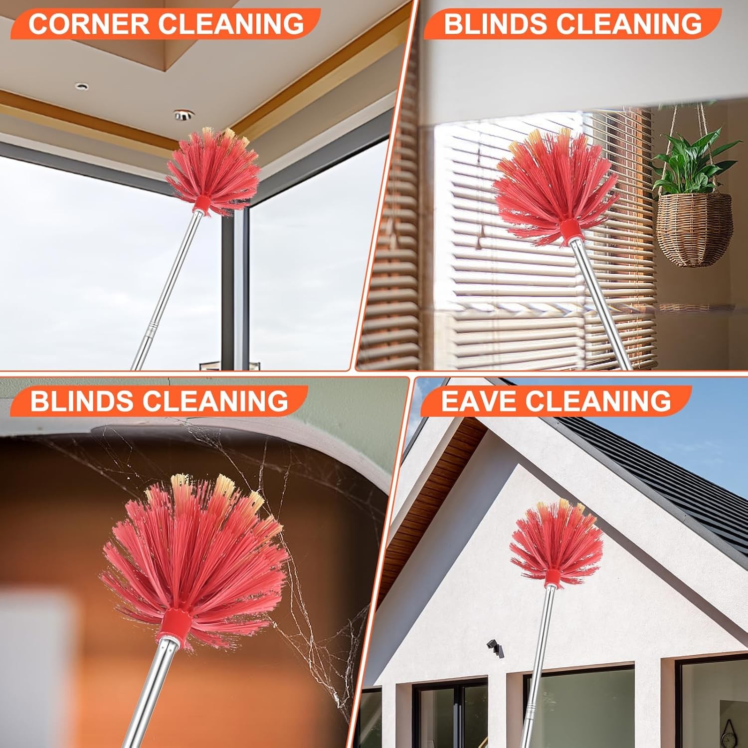 Cobweb Duster with Extension Pole, 59″ Adjustable Stainless Steel Pole, Washable