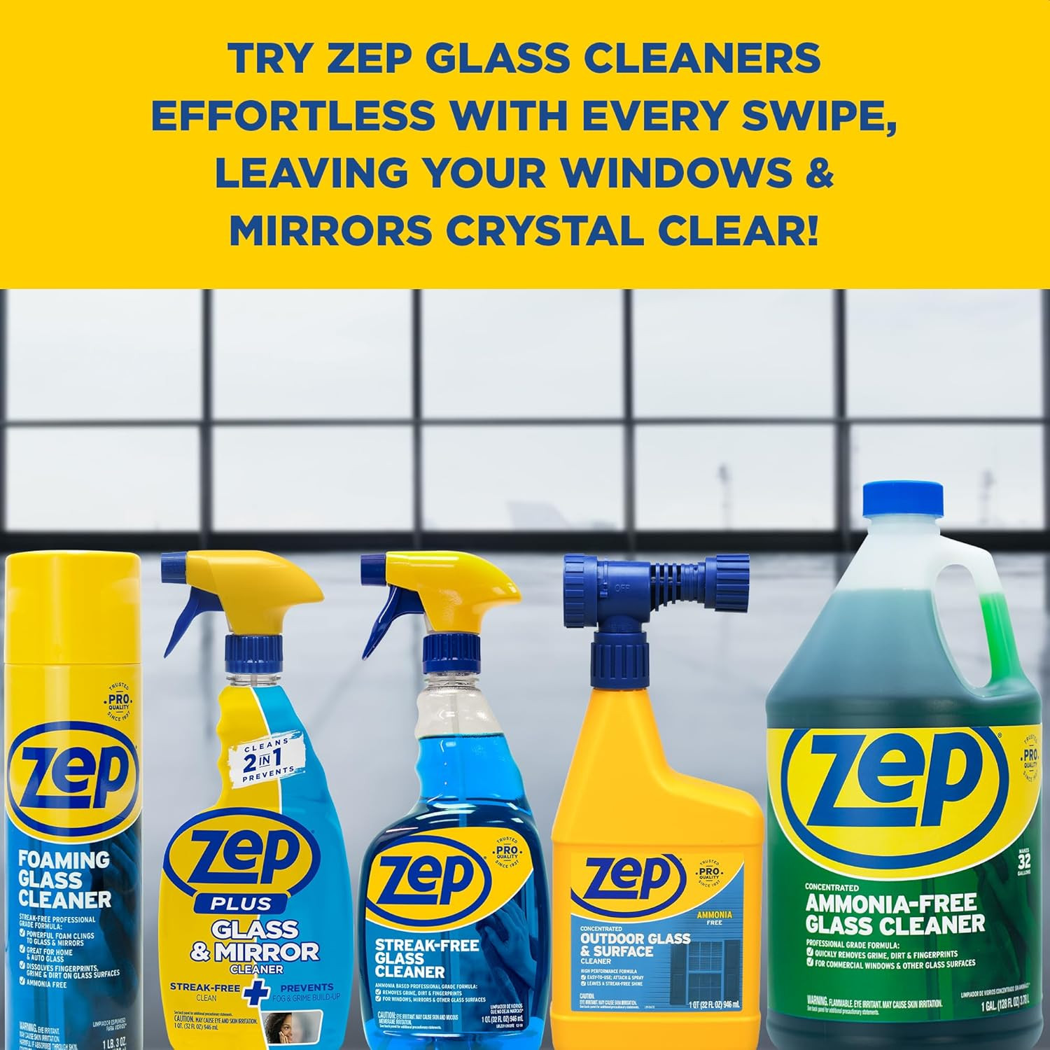 Zep Streak-Free Glass Cleaner – 32 Oz (Case of 12) ZU112032- Professional Grade