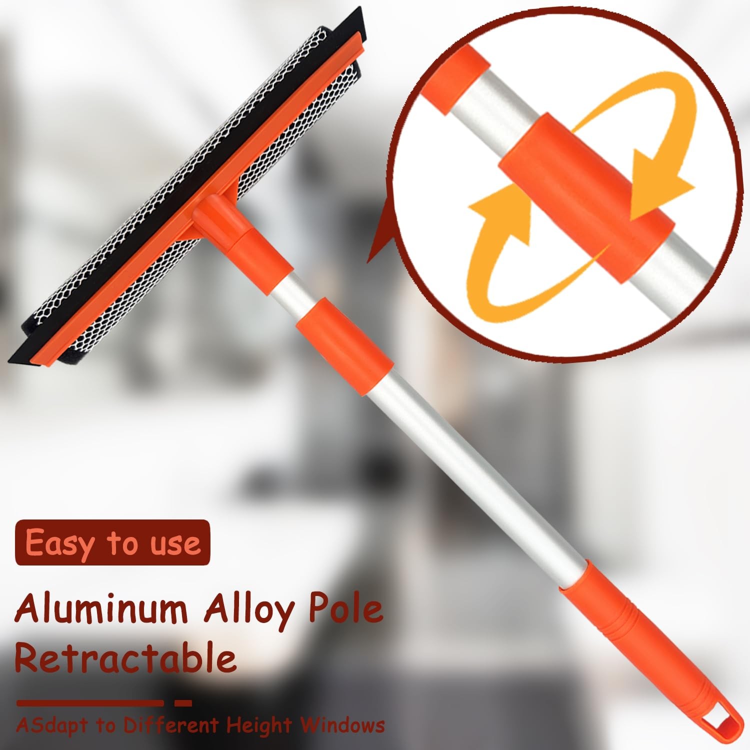 2-In-1 Window Squeegee Cleaner Sponge & Soft Rubber Strip w/ Retractable Handle