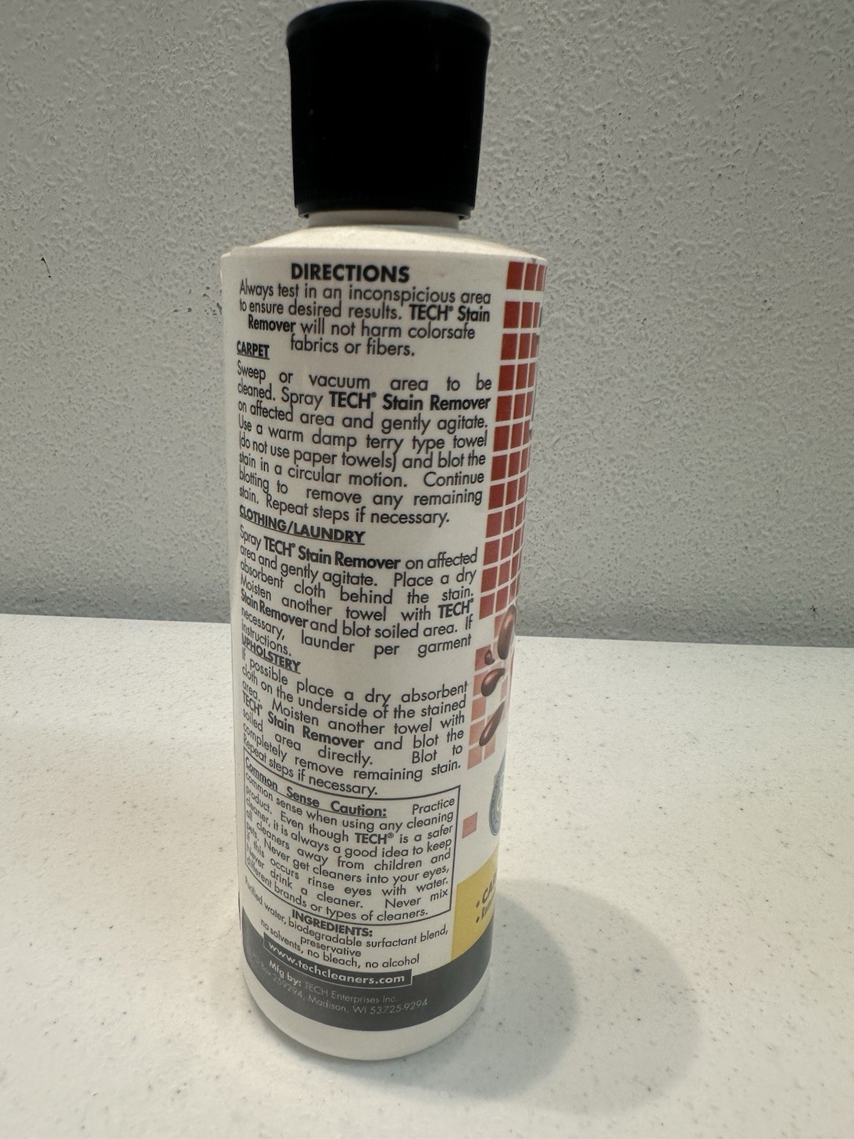 Tech No Scent STAIN REMOVER Liquid Multi Purpose Non-toxic Carpet Clothing 8 oz