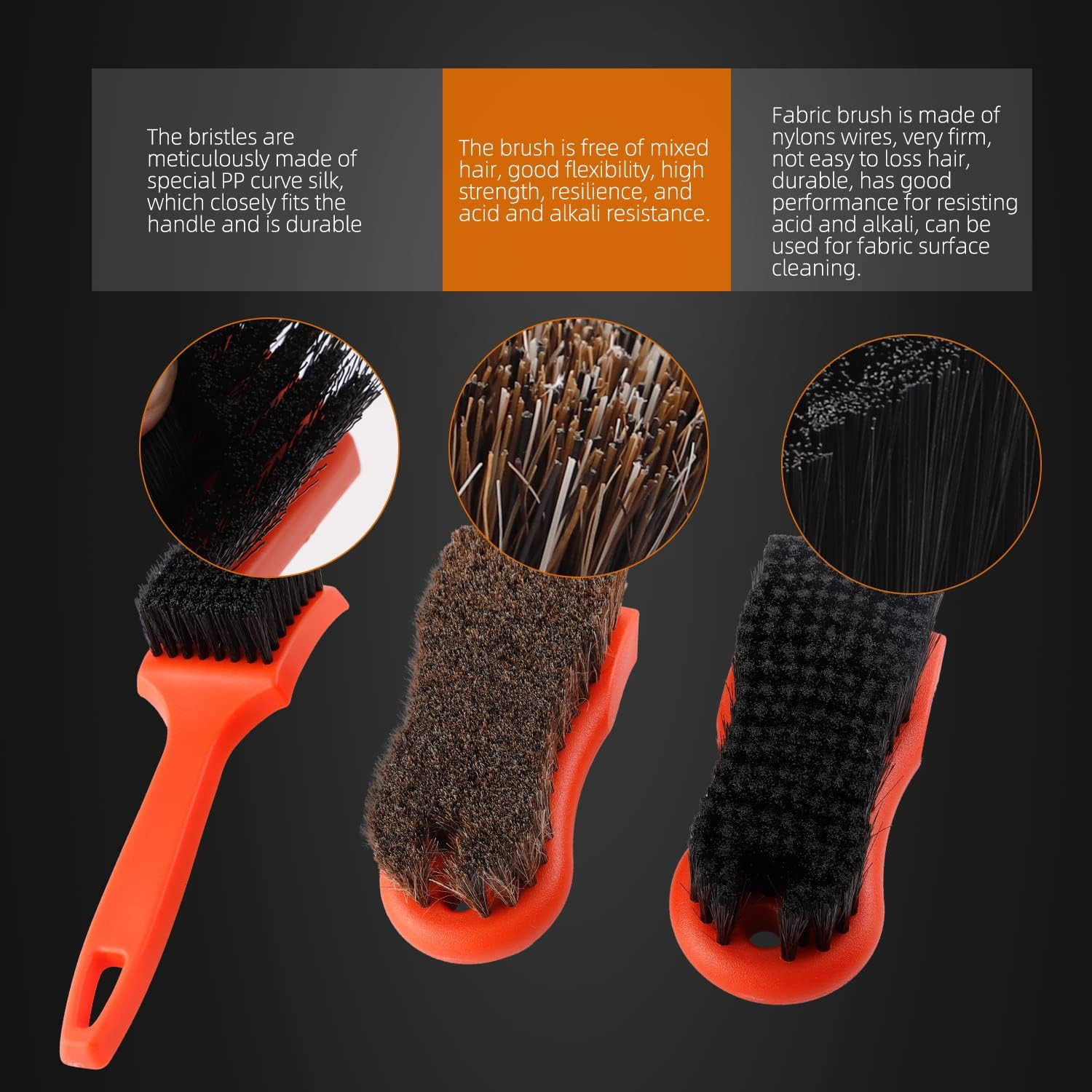 Set 3 Cepillos Detallado Auto Cuero Textil Interior Dashboard Rines Asientos Kit