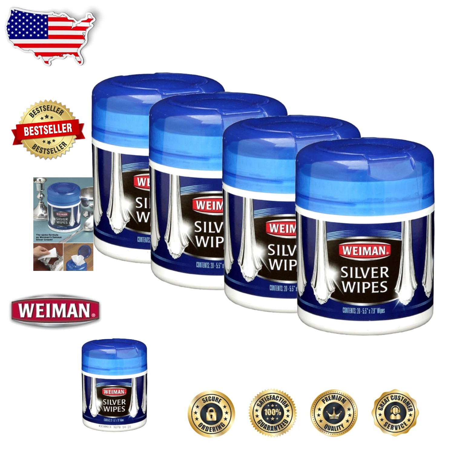 Gentle Silver Wipes 20CT – 4 Canisters, Ammonia-Free, Jewelry & Metal Care