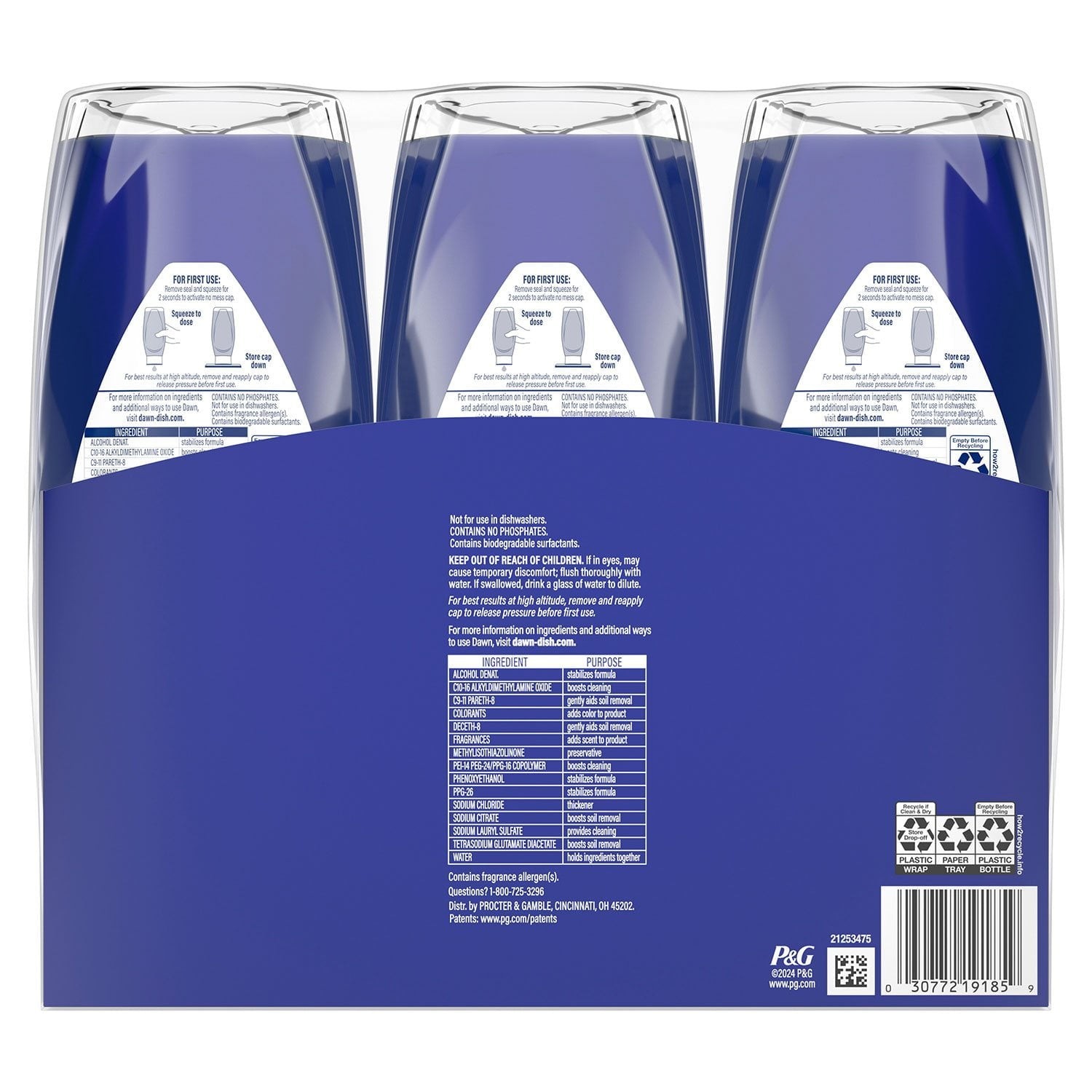 Dawn Platinum EZ- Squeeze Liquid Dish Soap, Lemon, 3 ct., 61.5 fl. oz.