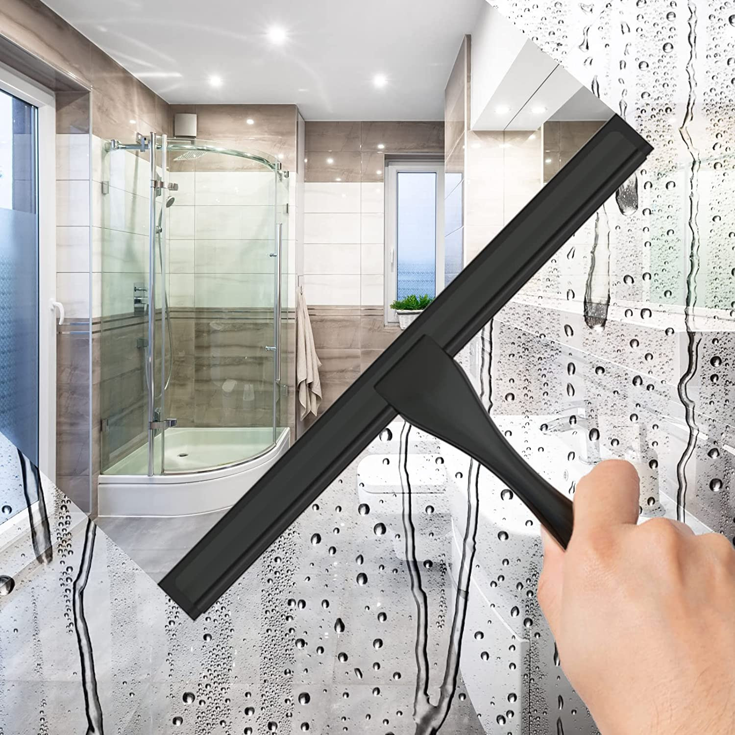 All-Purpose Stainless Steel Shower Squeegee for Shower Glass Door Adhesive Hook