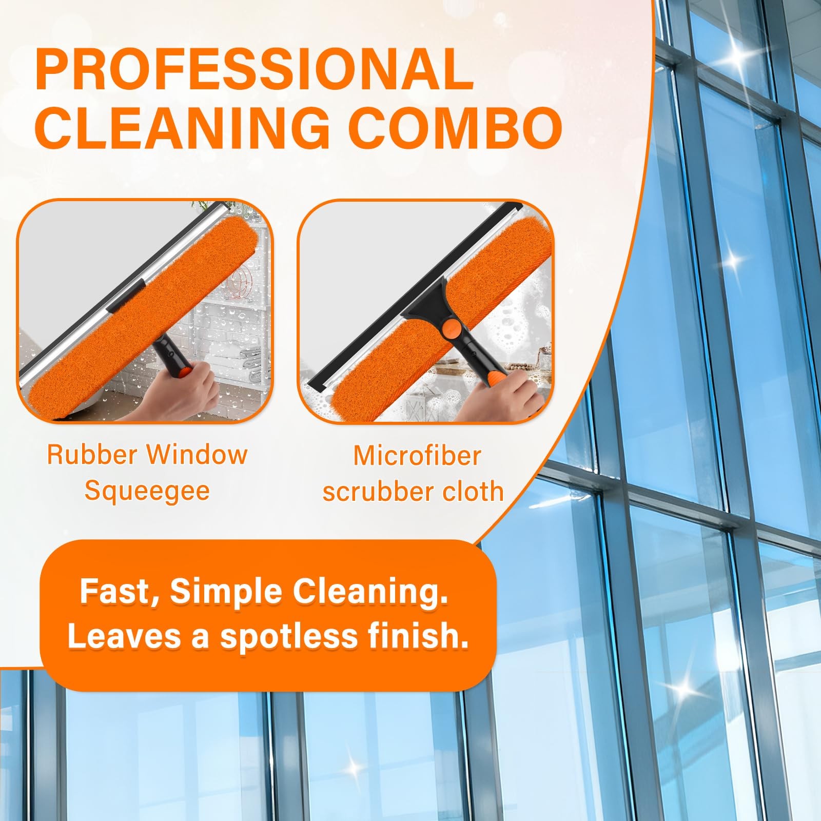 26FT Telescoping Window Cleaning Kit with Squeegee & Scrubber for High Windows