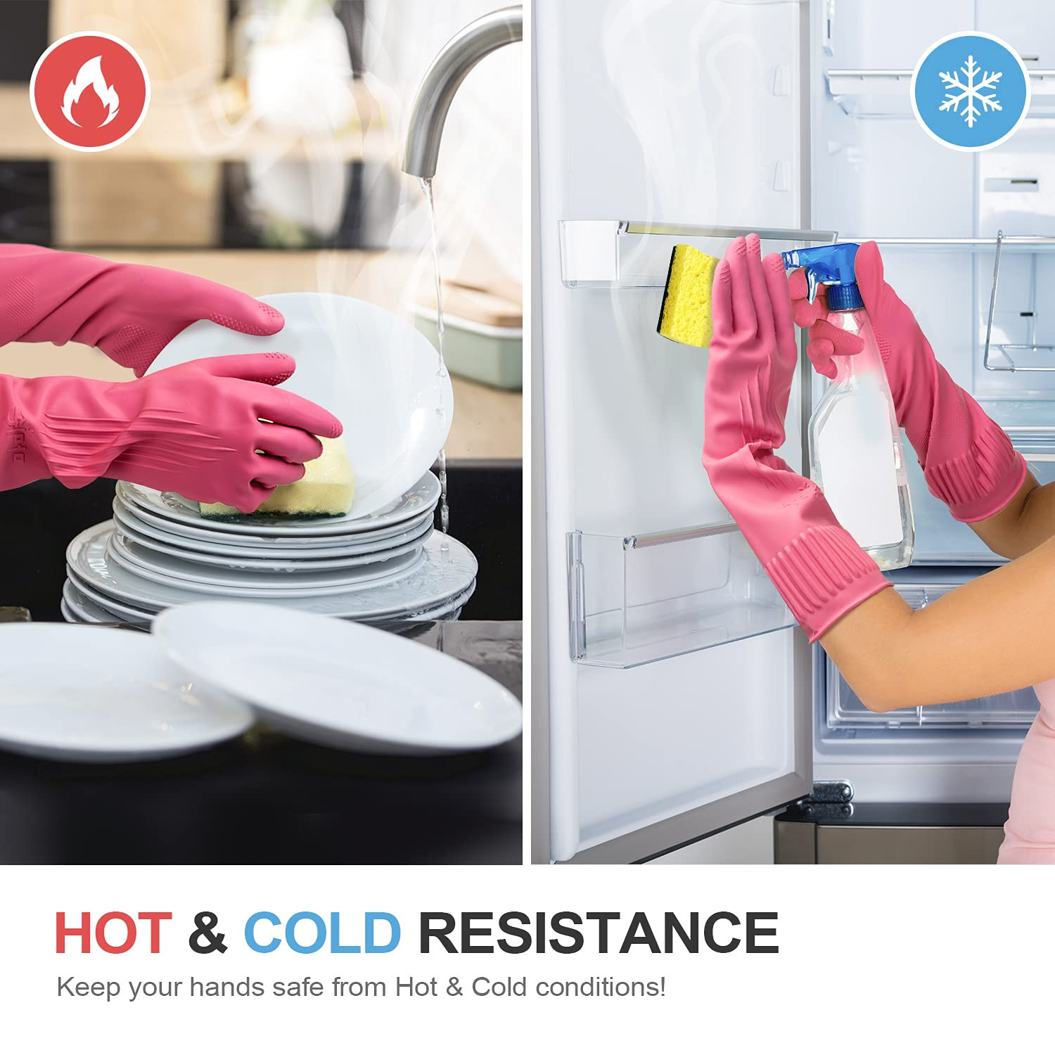 Mamison 2 Pairs Reusable Waterproof Household Dishwashing Cleaning Rubber Gloves