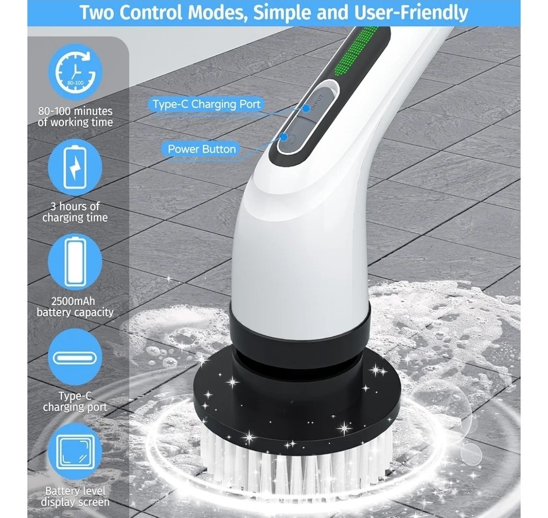 7 IN 1 Electric Spin Scrubber Cordless Power Cleaning Brush Rechargeable Cleaner