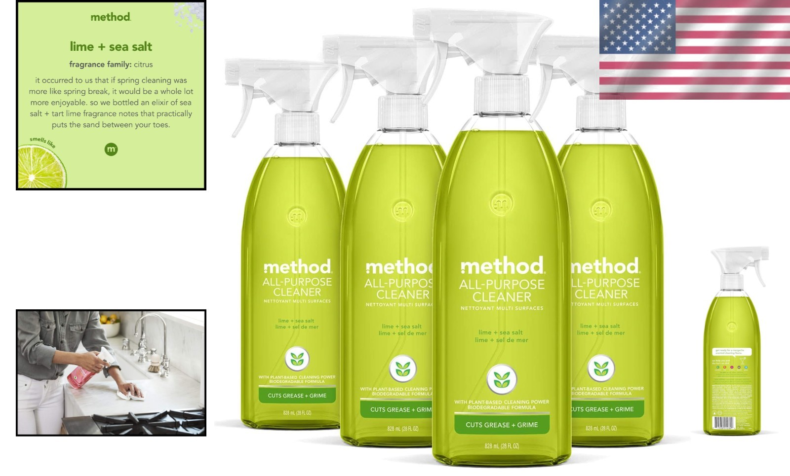 All-Purpose Cleaner Spray with Lime + Sea Salt – Grease-Busting 28 Oz, 4 Pack