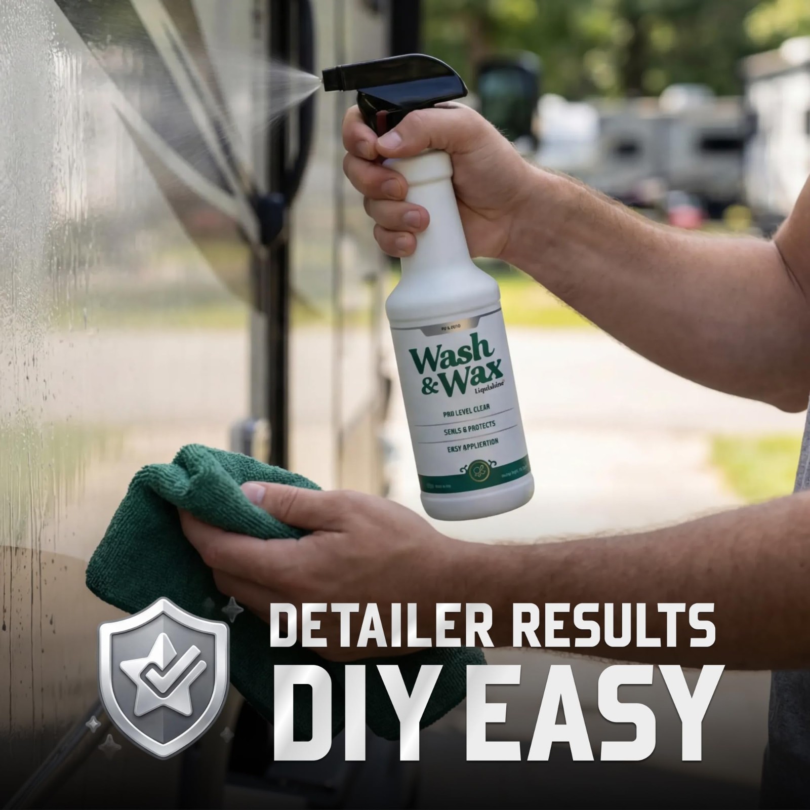 2-in-1 RV Wash & Wax Cleaner, Waterless or Traditional Soap, Removes Dirt & Bugs
