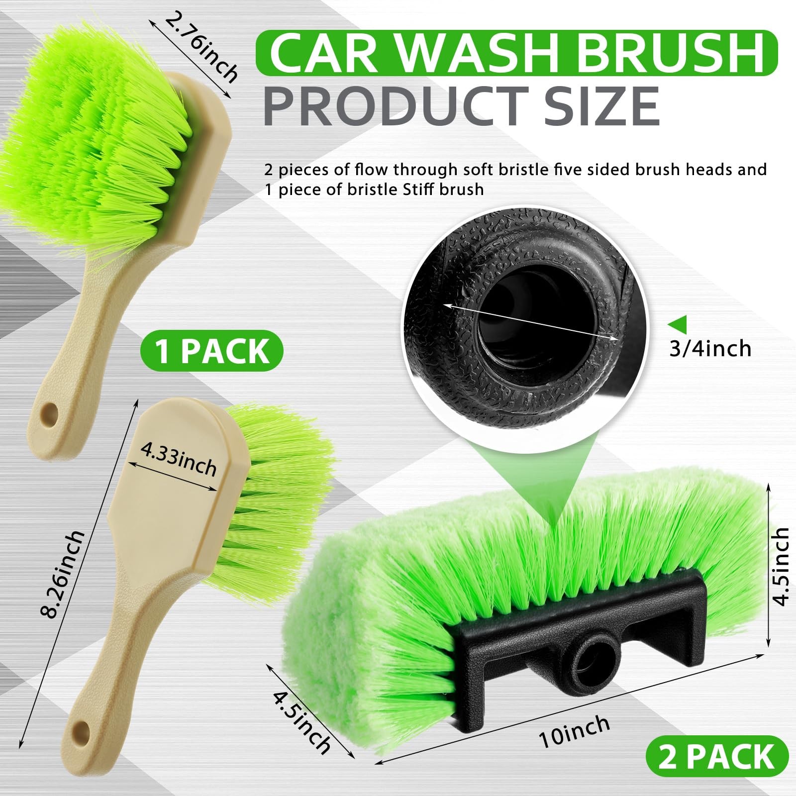 2 Pcs 10 Inch Car Wash Brush Head with Soft Detailing Bristle Flow Through Ca…
