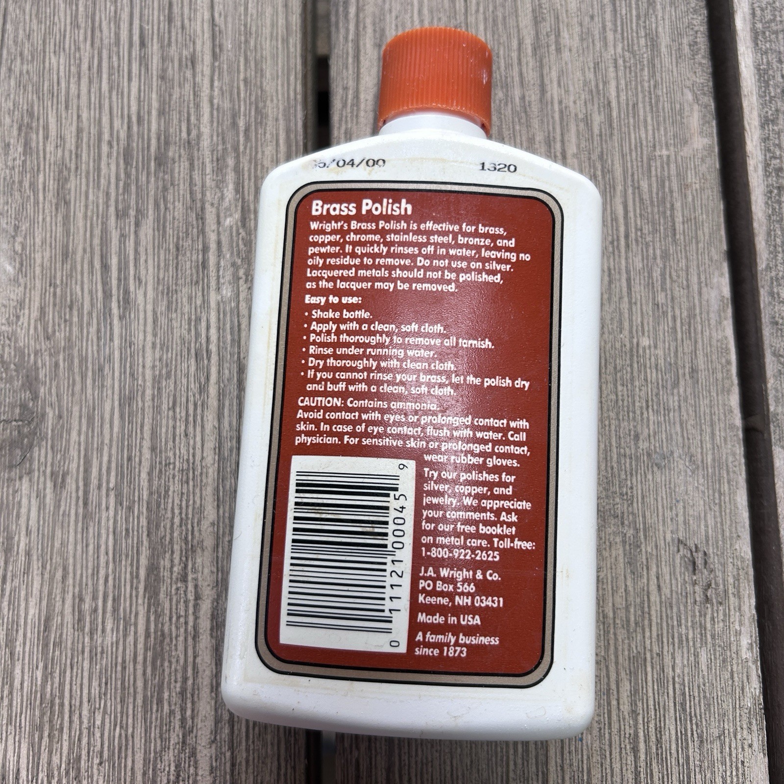 Wright’s All Purpose Brass Polish 8 oz Bottle ~60% Full Made in USA Used