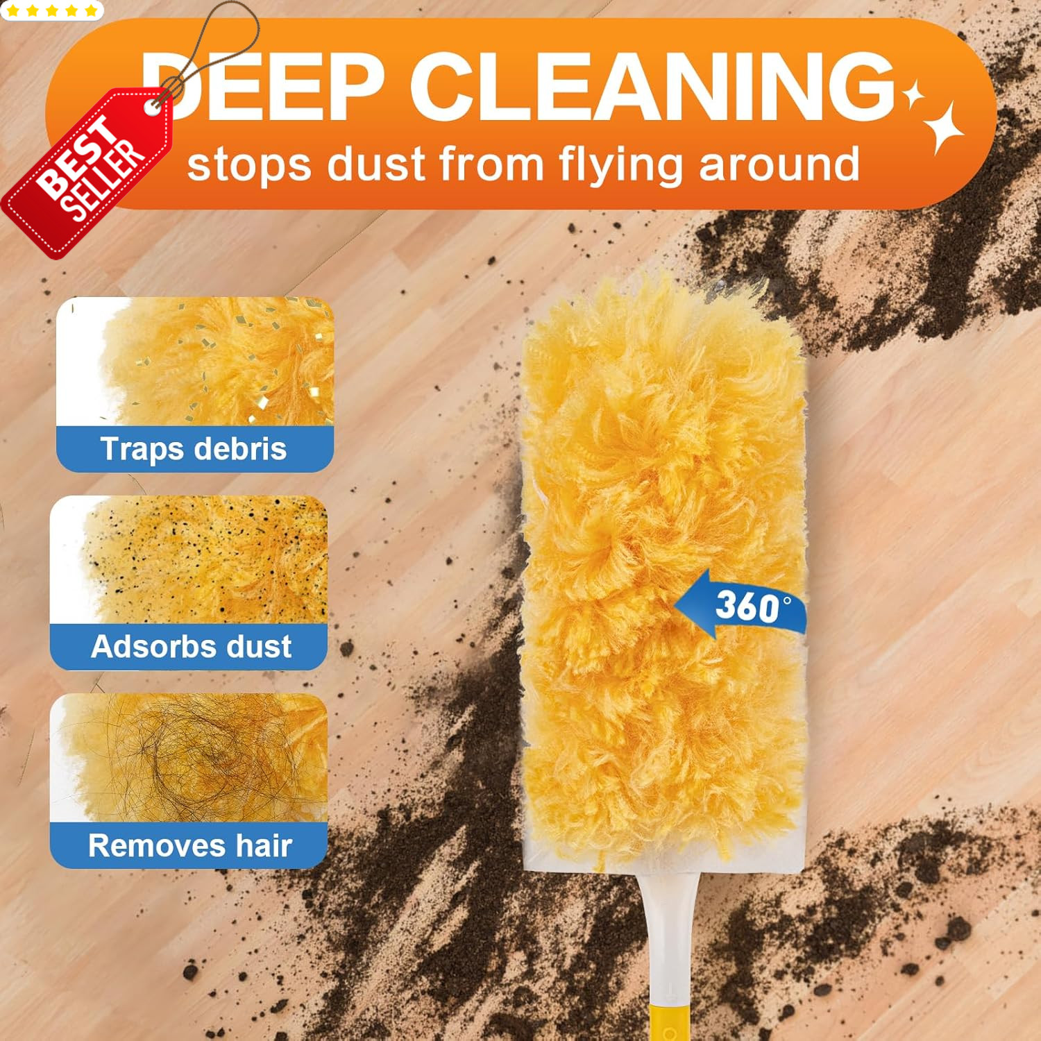 Heavy Duty Duster Refills 60ct 360 Dusting Kit with 3ft Extension Handle – US