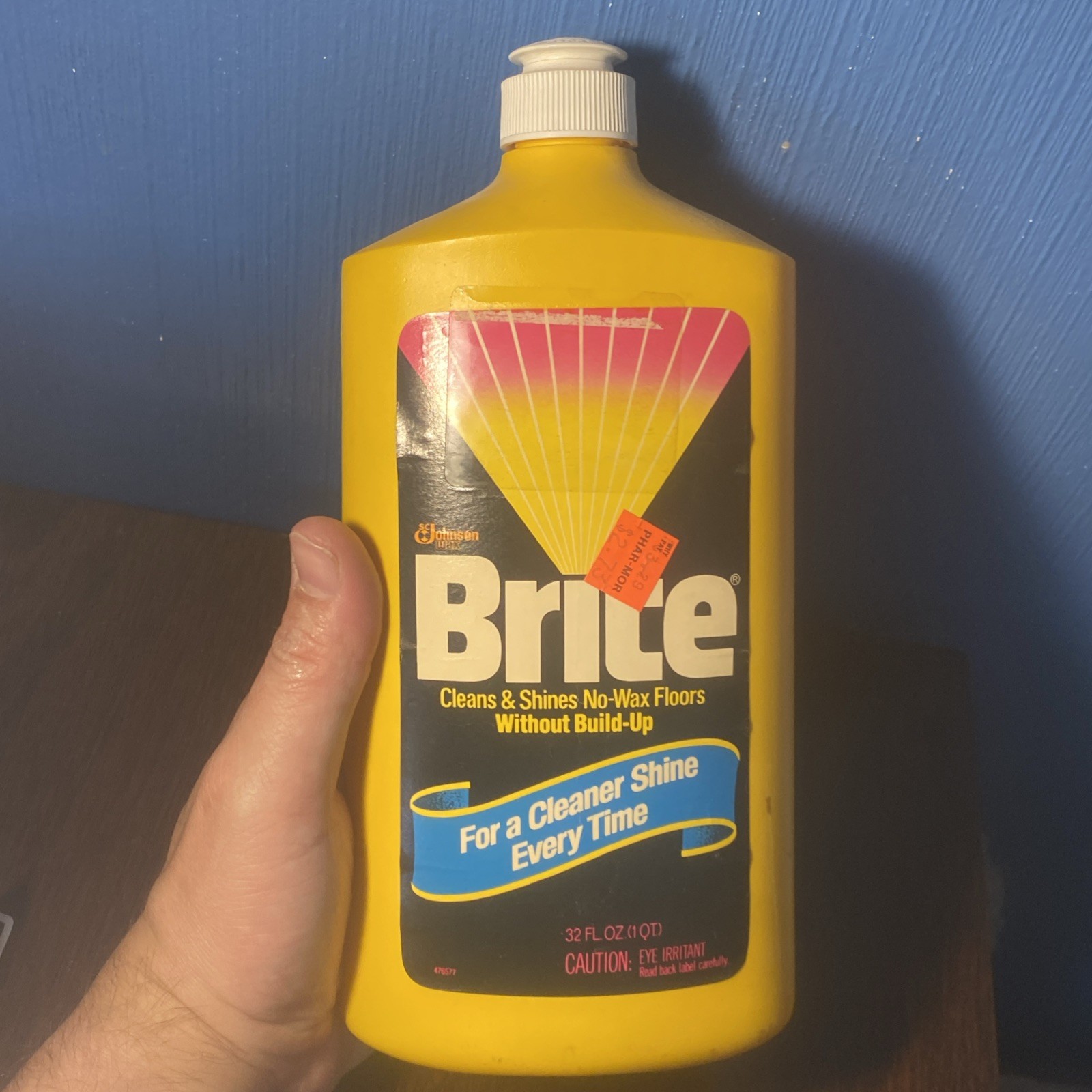 VINTAGE Johnson BRITE For No Wax Floors 32 fl oz Bottle – 1982 Cleaner, 60% Full