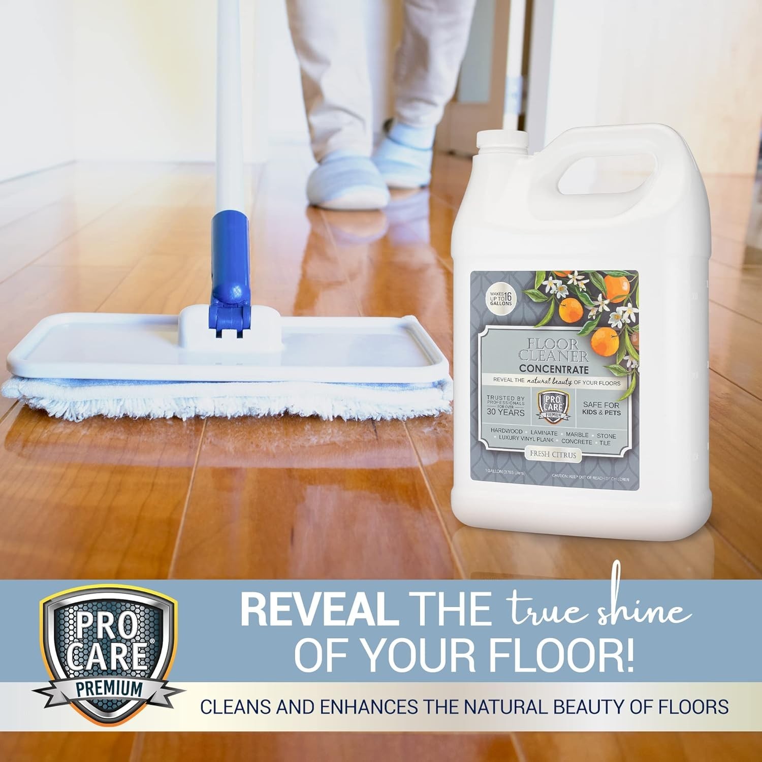 Powerful Citrus Floor Cleaner Concentrate – 128 Fl Oz, Natural Scent, No Residue