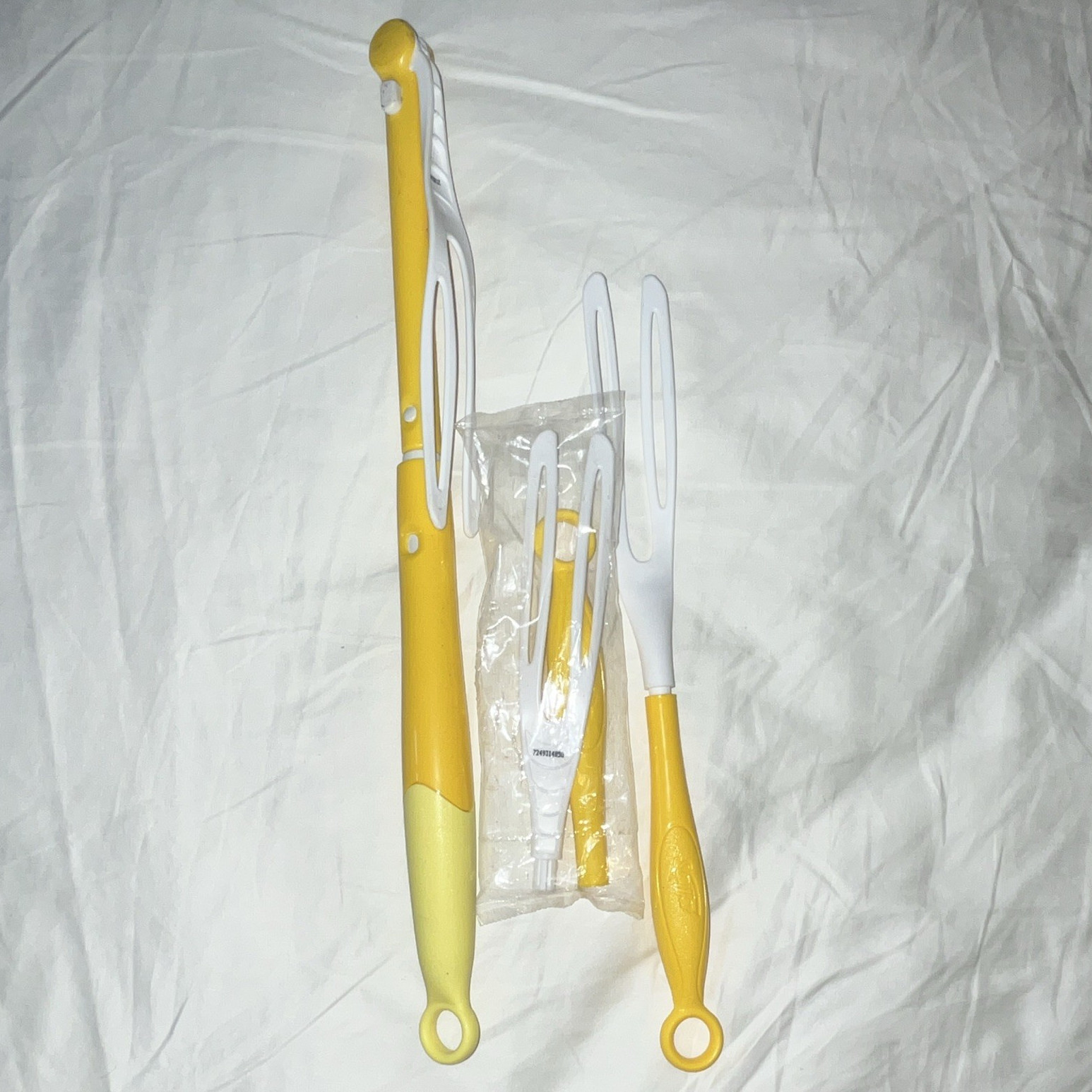 Lot of 3 Reusable Cleaning Wand Handles w/ Refill Attachments Yellow White
