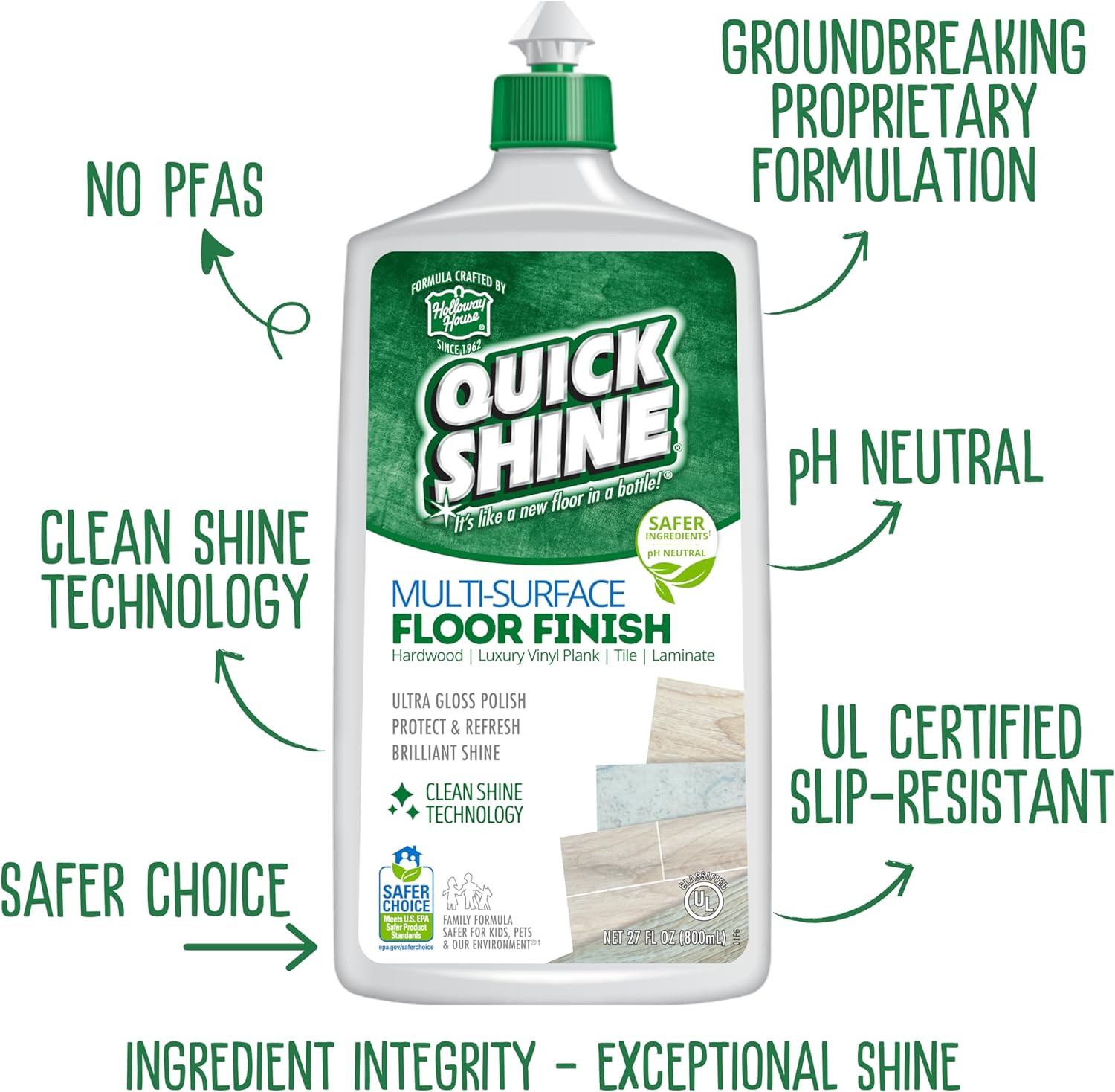 Limpiador y abrillantador multisuperficie Quick Shine con tecnología Clean Shine