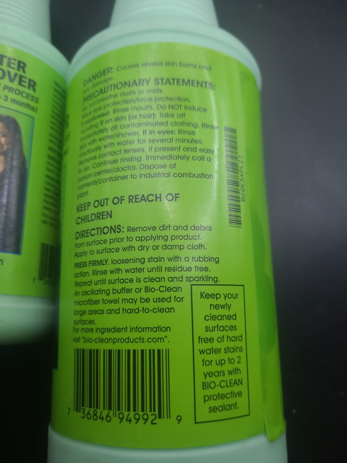2 X Bioclean Hard Water Stain Remover 20.3 Oz. & 40 Oz. Bottles THE GREEN STUFF