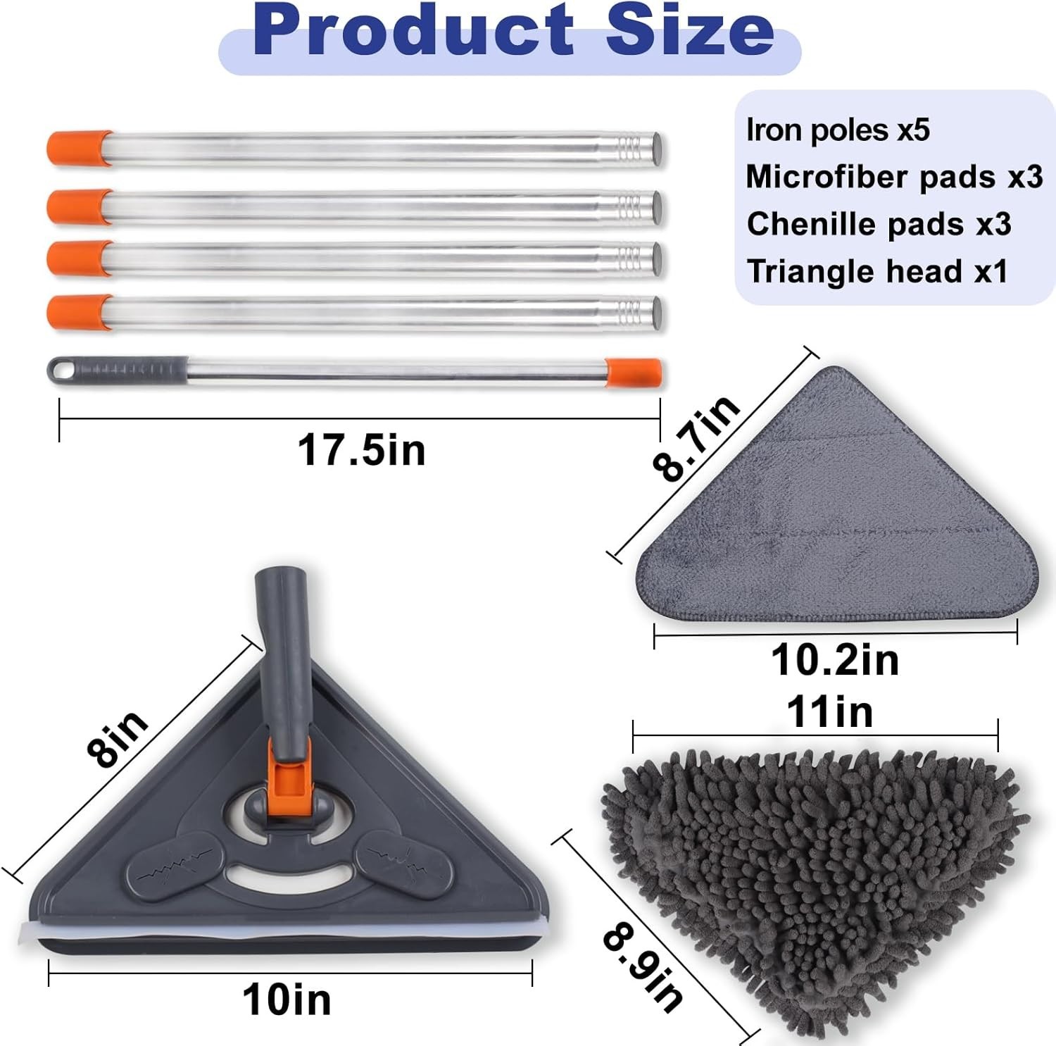 Wall Cleaner Mop with Long Handle 79 Inches 360° Swivel Microfiber Pads