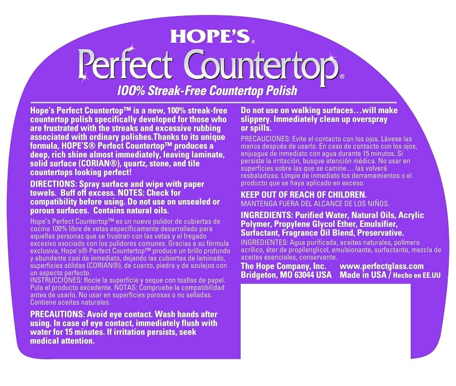 HOPE’S Perfect Countertop CLEANER & POLISH spraY for CORIAN granite quartz 22CT