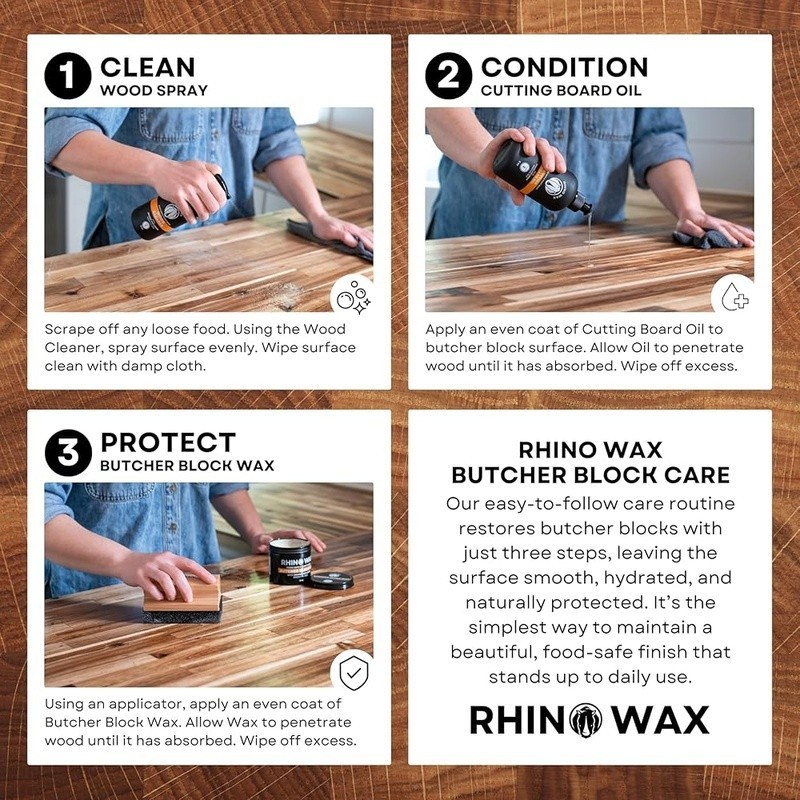 Butcher Block Care Kit Wood Cleaner Oil Wax Spray Natural Plant-Based 8oz New