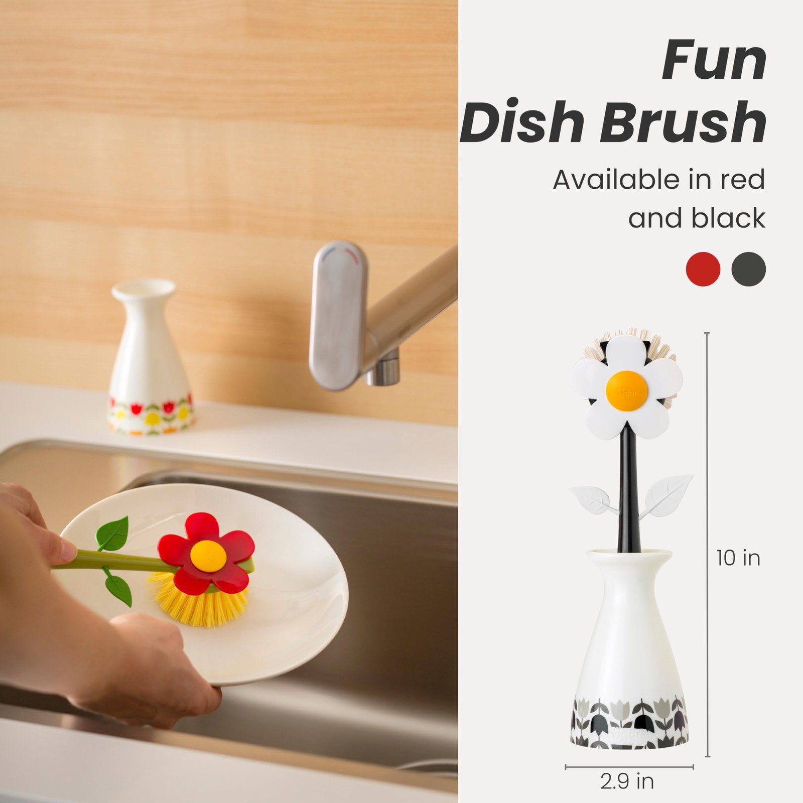 Vigar Flower Power Dish Brush with Vase Brush Holder, Dish Brush with Handle …
