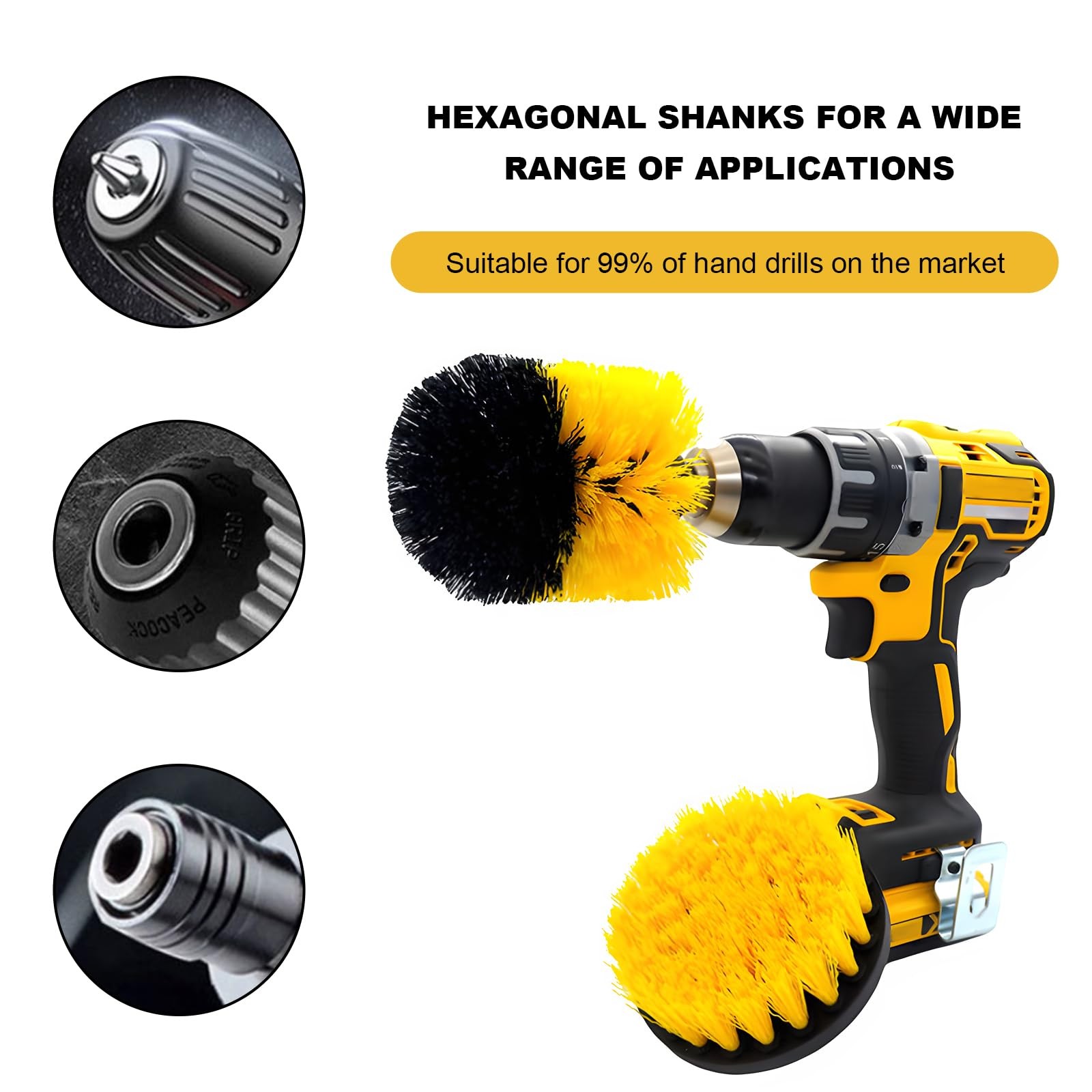 6PCS Drill Brush Attachment Set 1/4in Power Scrubber Cleaning Kit for Car Floor