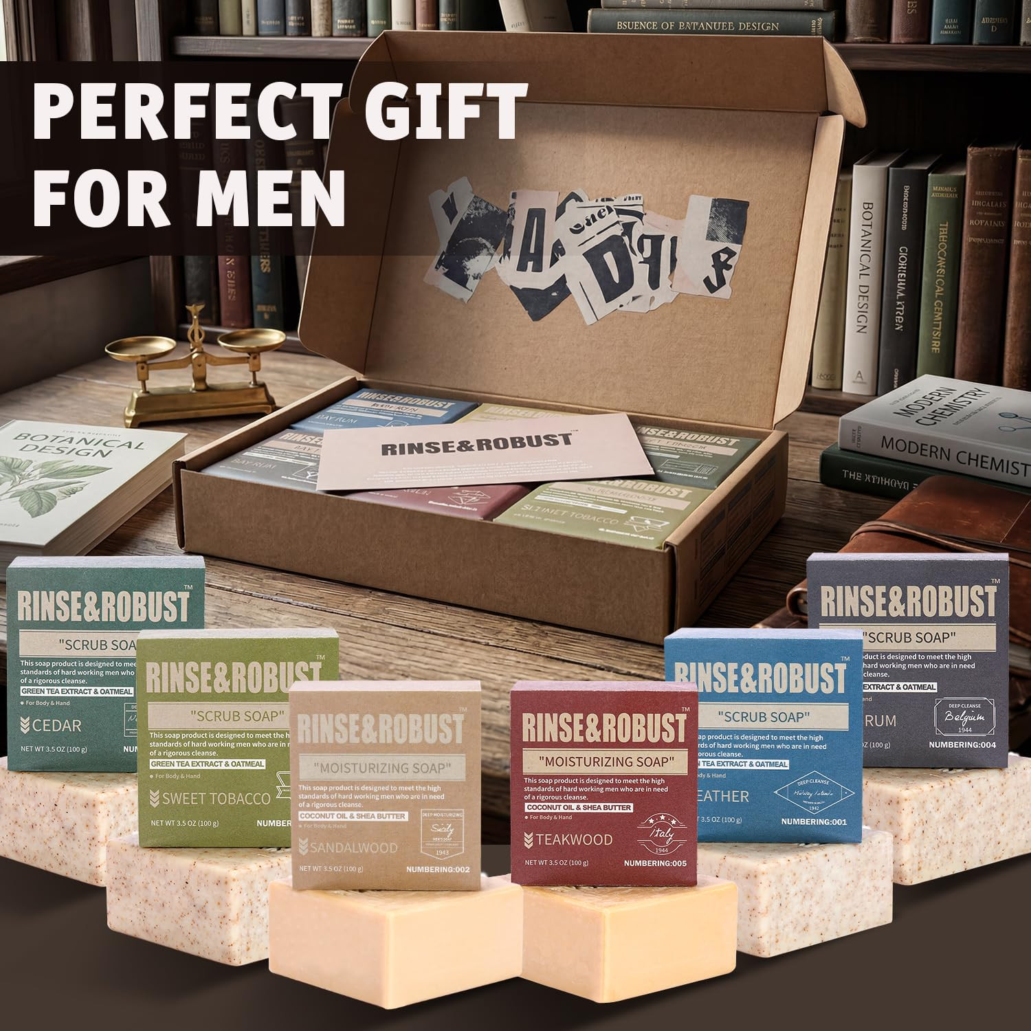 Mens Soap Bar Set 6Pcs Natural Handmade Cleansing Bar Soap Set Moisturizing Exfo