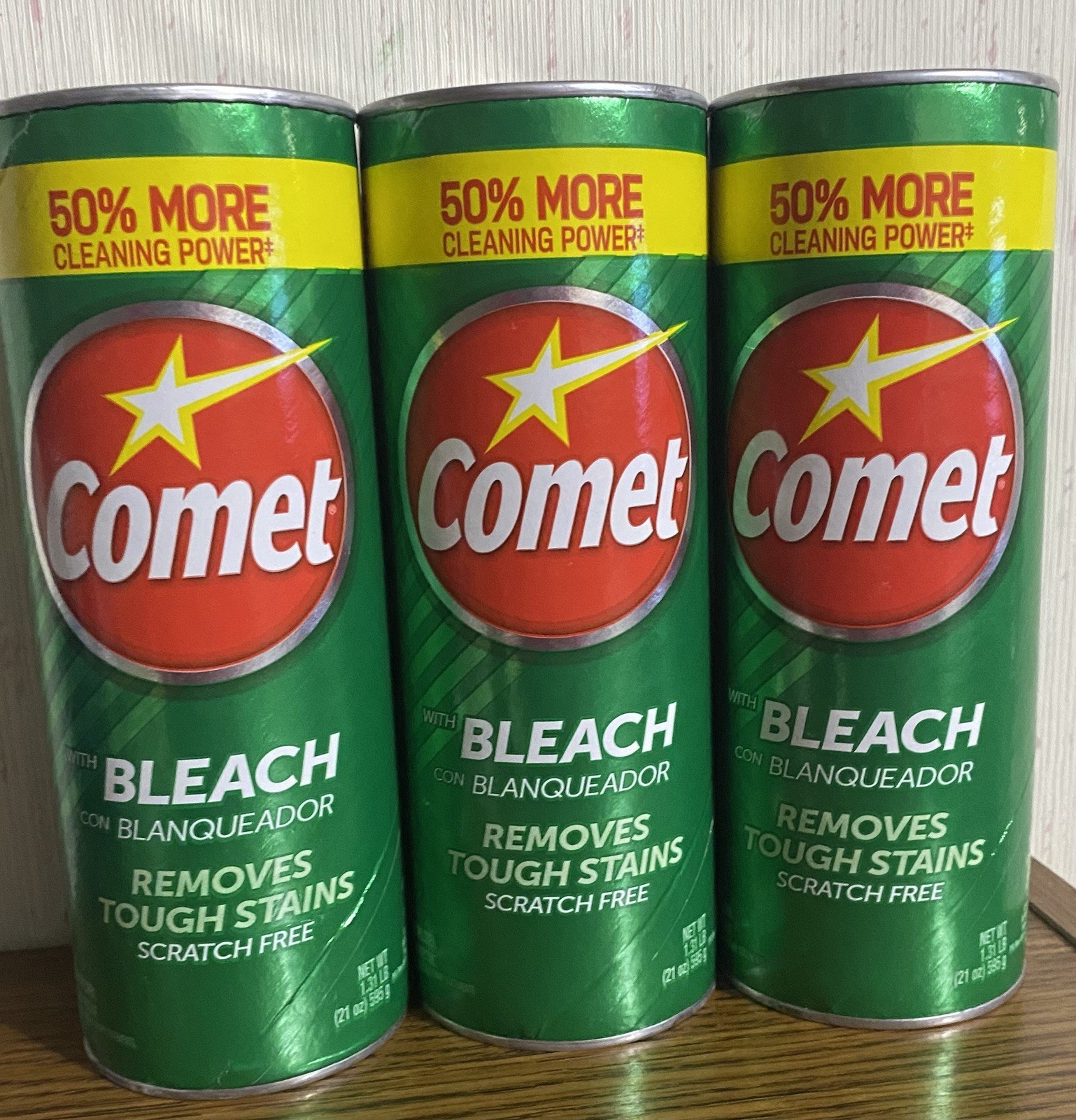 3Cans Comet Cleaning Powder W/Bleach Removes Tough Stains,scratch Free 21oz Each