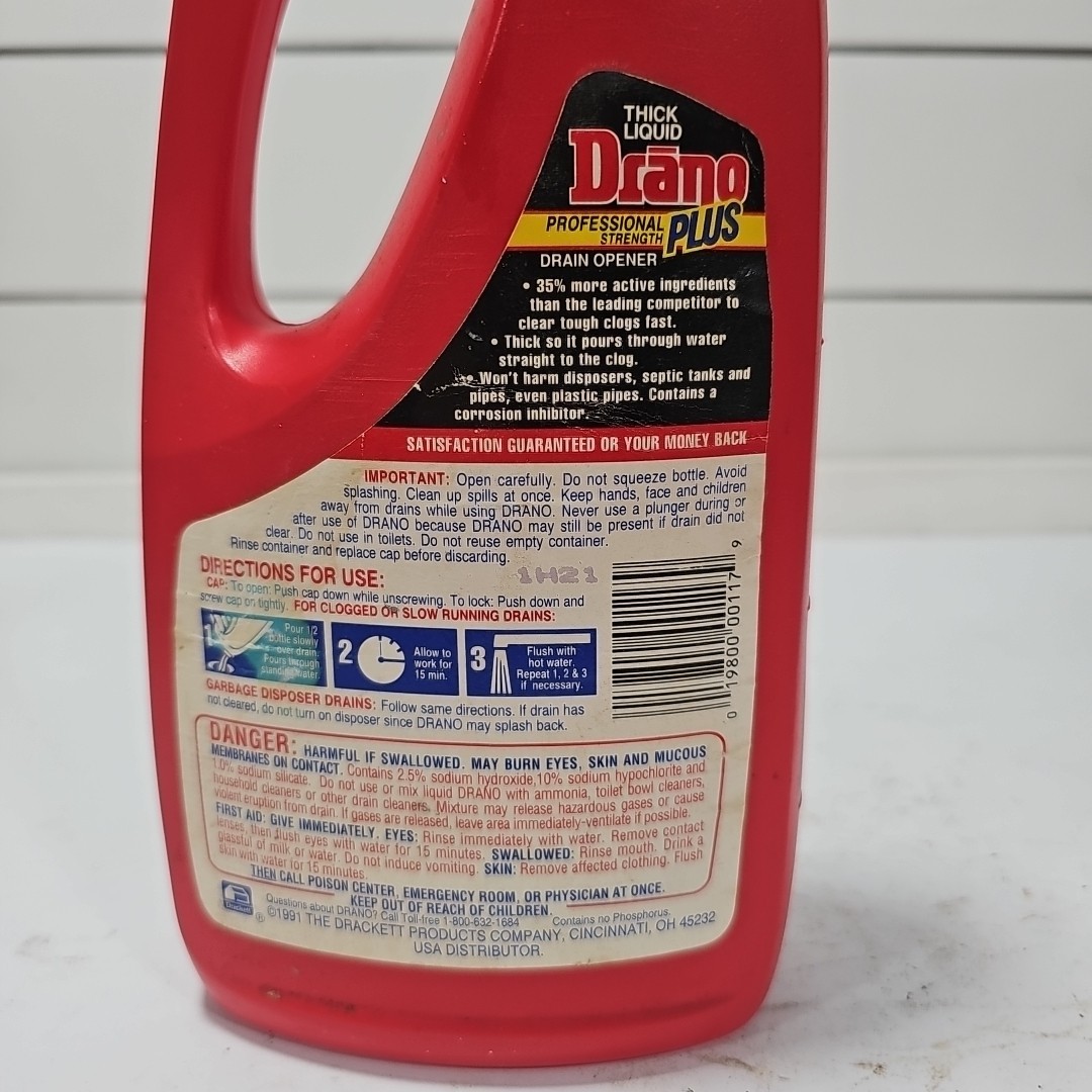 Vtg 1991 Liquid Drano Professional Strength NOS 32 Fl. Oz. TV Movie Stage Prop