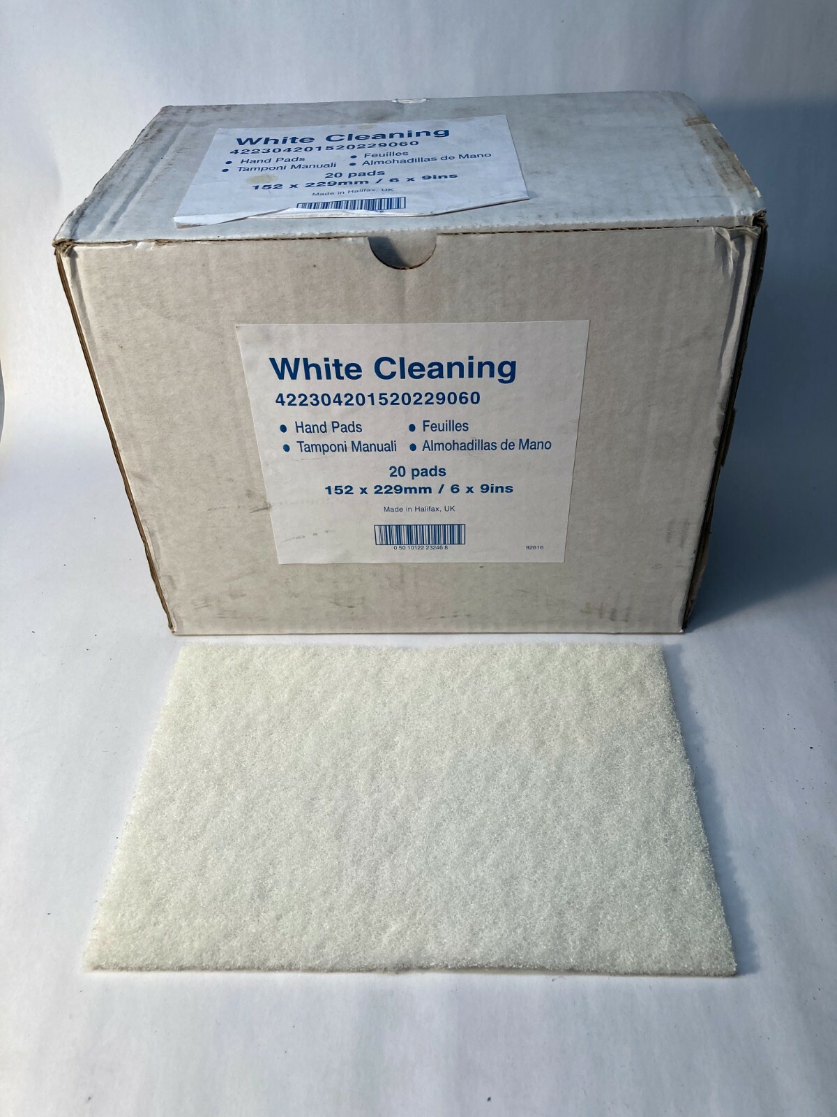 Pack of 5, White, Nylon, Light Duty Scouring Pads, 6″ X 9″, 1/4″ thick