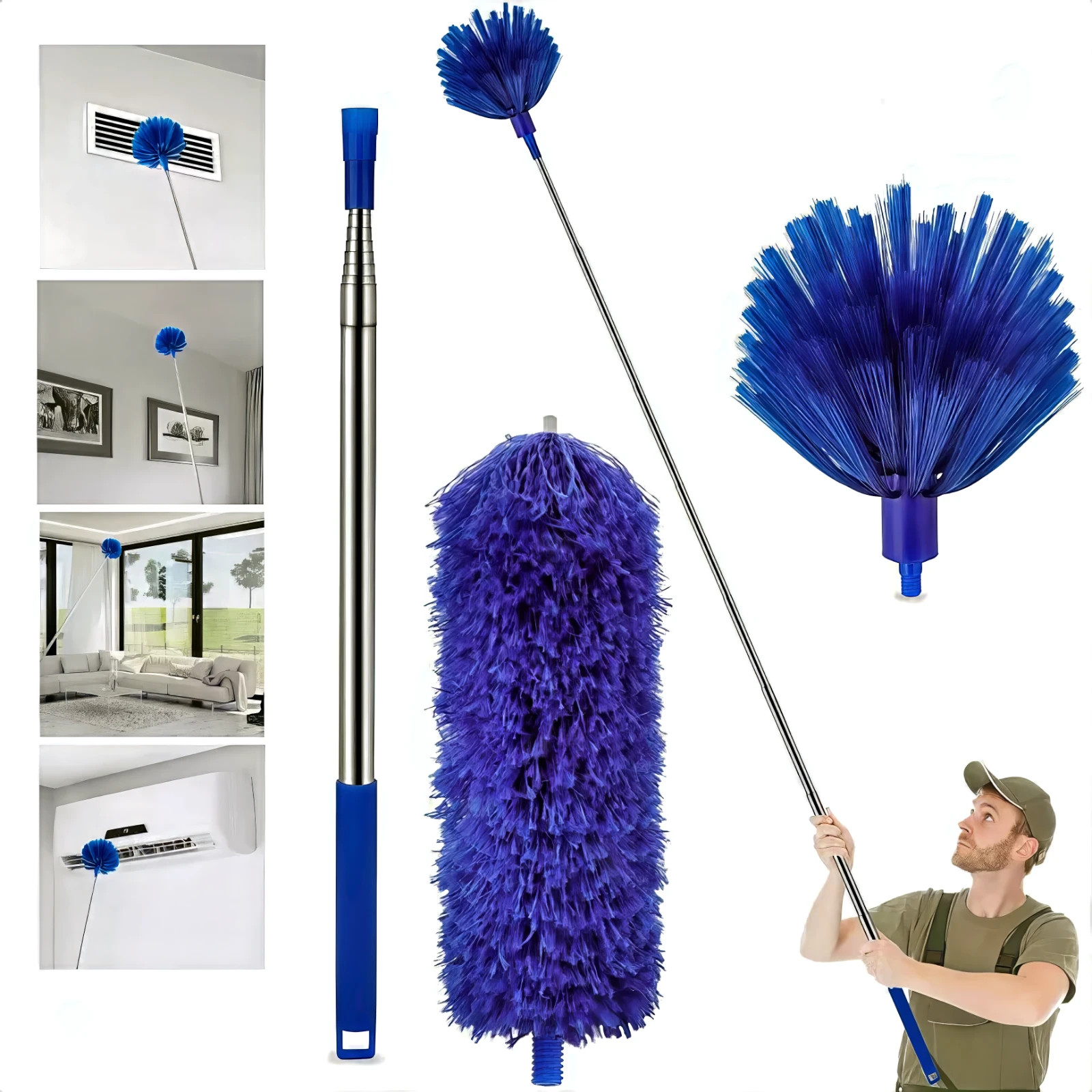 Microfiber Ceiling Fan Duster & Cobweb Cleaning Brush Cleaner Kit Extension Pole