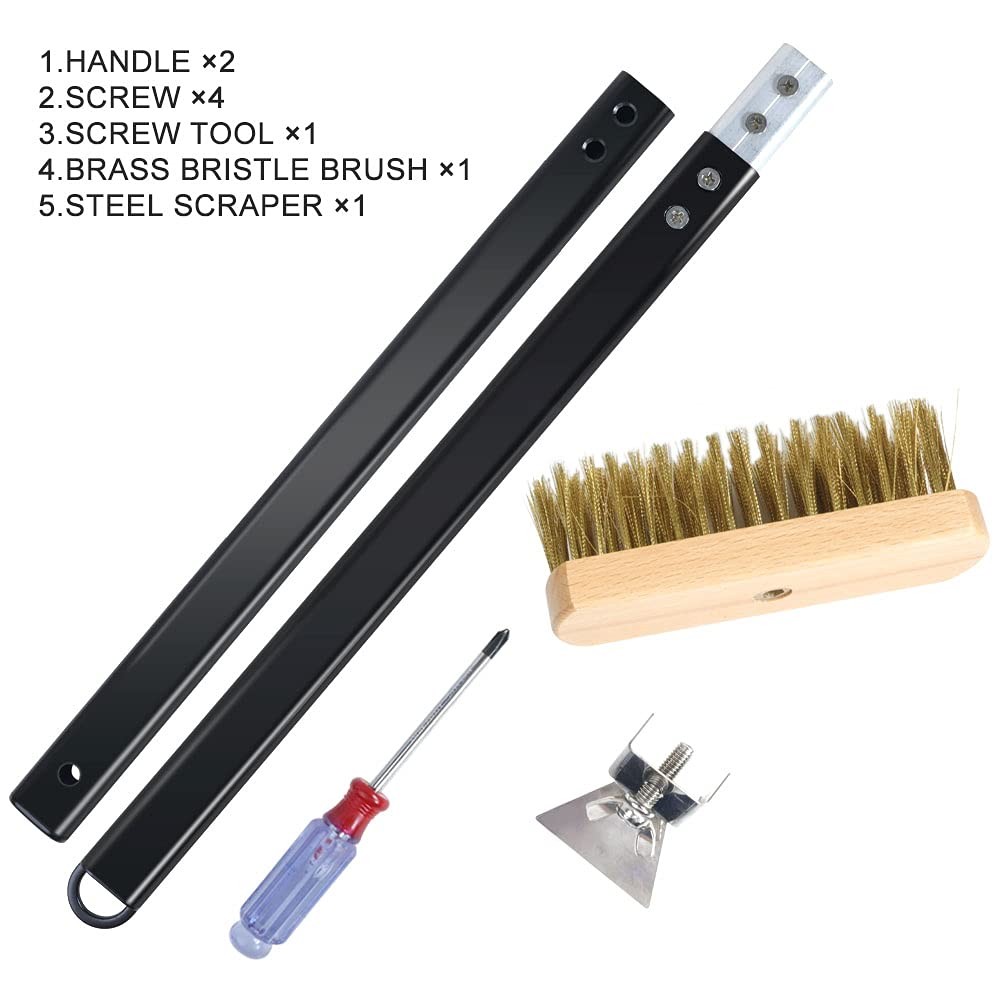 Brass Bristle Pizza Oven Brush With Scraper 40.5 Inch Stone Cleaner