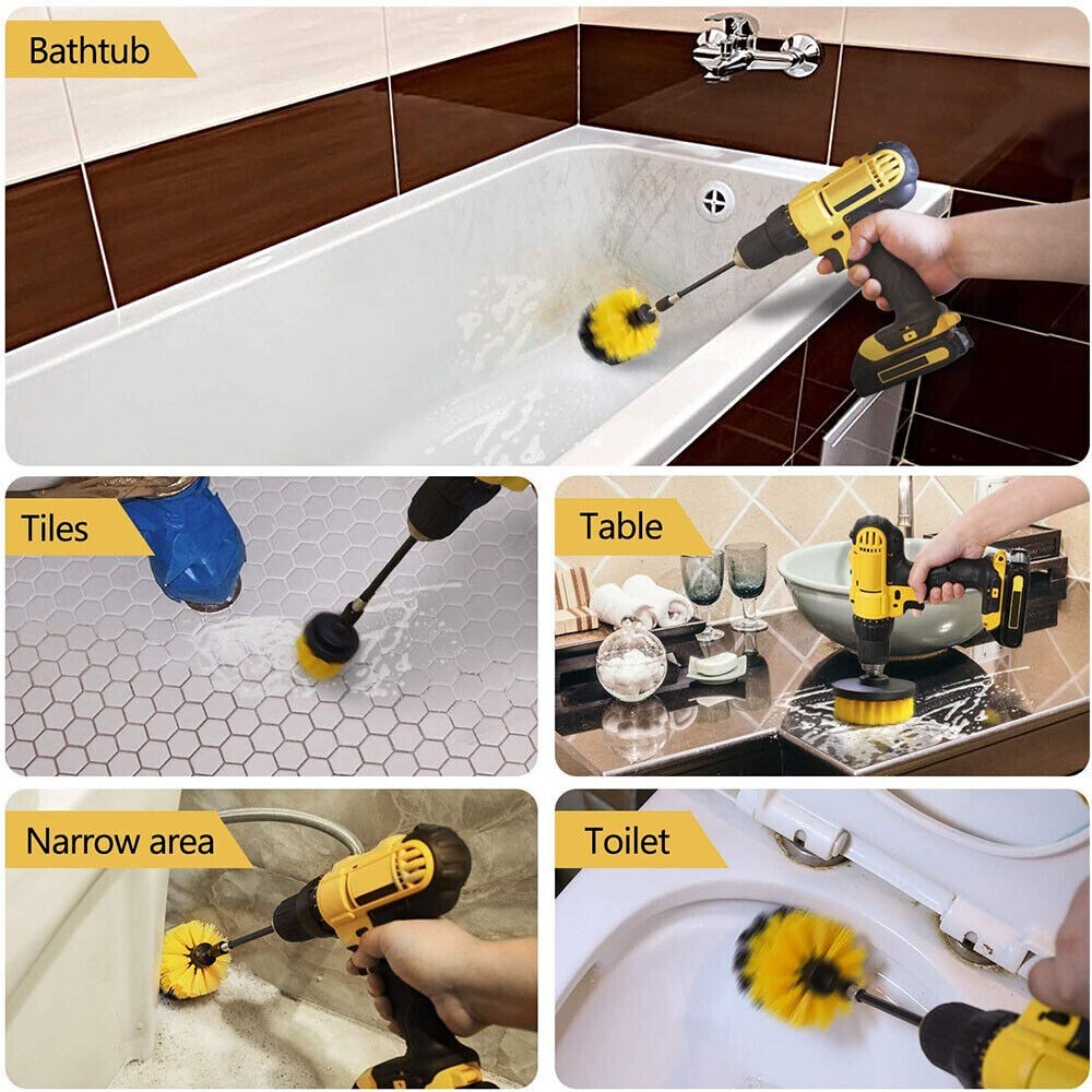 3PCS Drill Brush Set Power Scrubber Drill Attachments Shower Tile Grout Car Kit