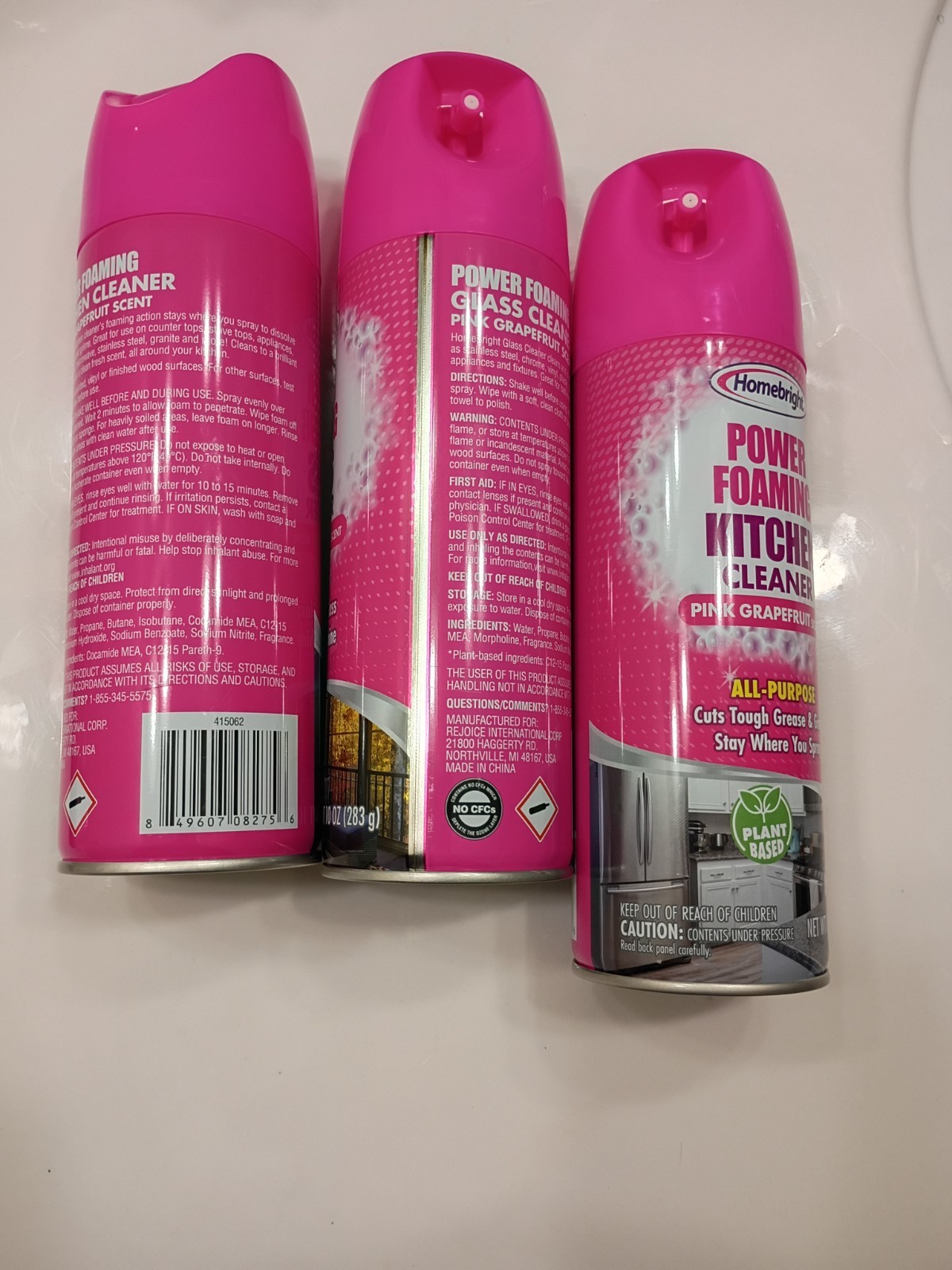 Homebright Power Foaming Kitchen & Glass Cleaner Pink Grapefruit Aerosol 3 Pack