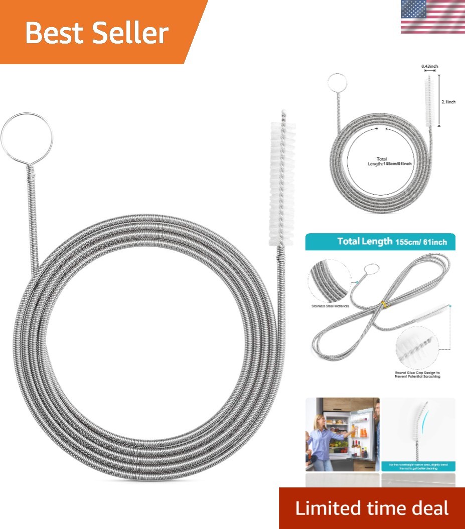 61 Inch Flexible Drain Brush with Scratch-Free Bristles for Safe Pipe Cleaning