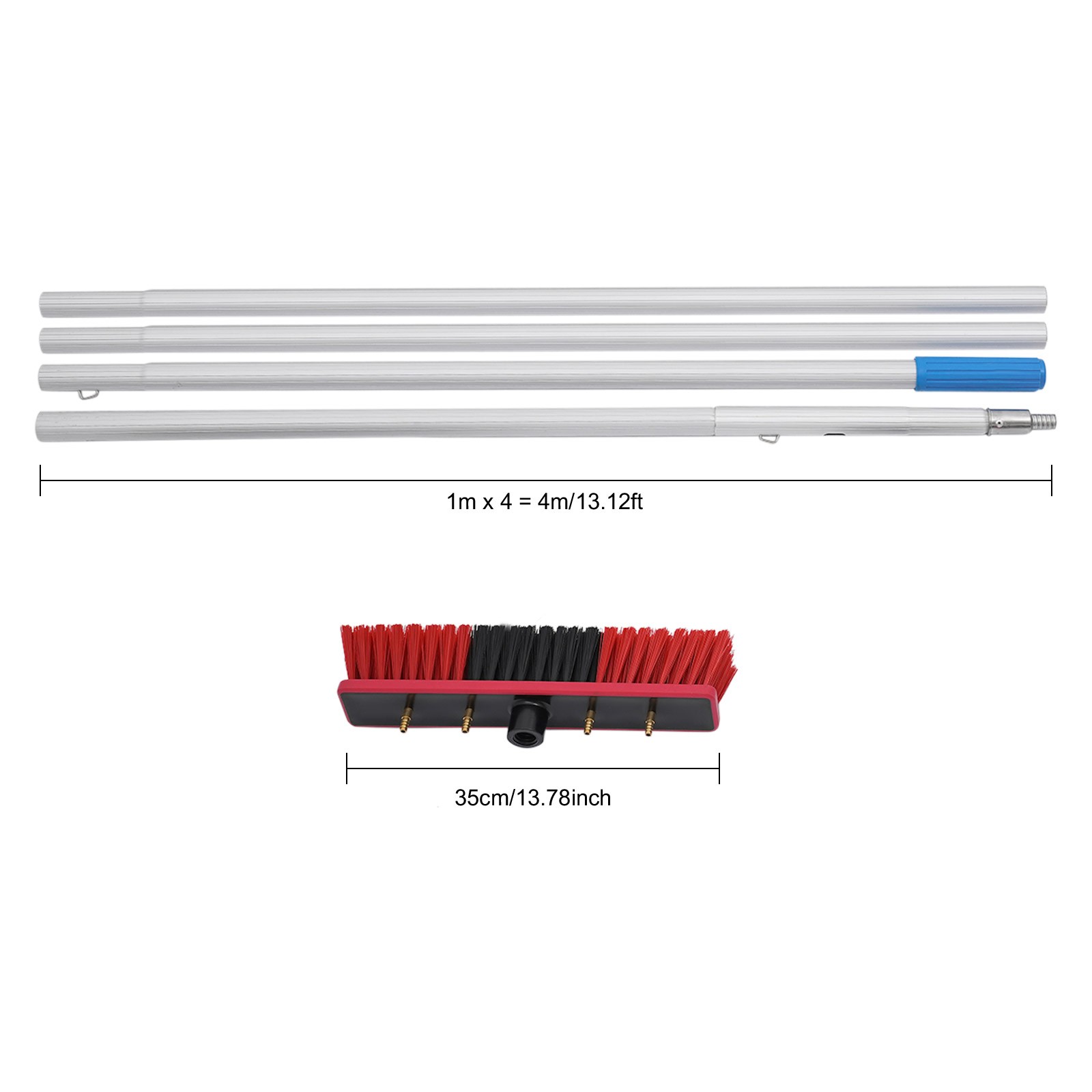 Solar Panel Cleaning Brush Kit 13ft Telescopic Pole W/Water Fed Brush For Window