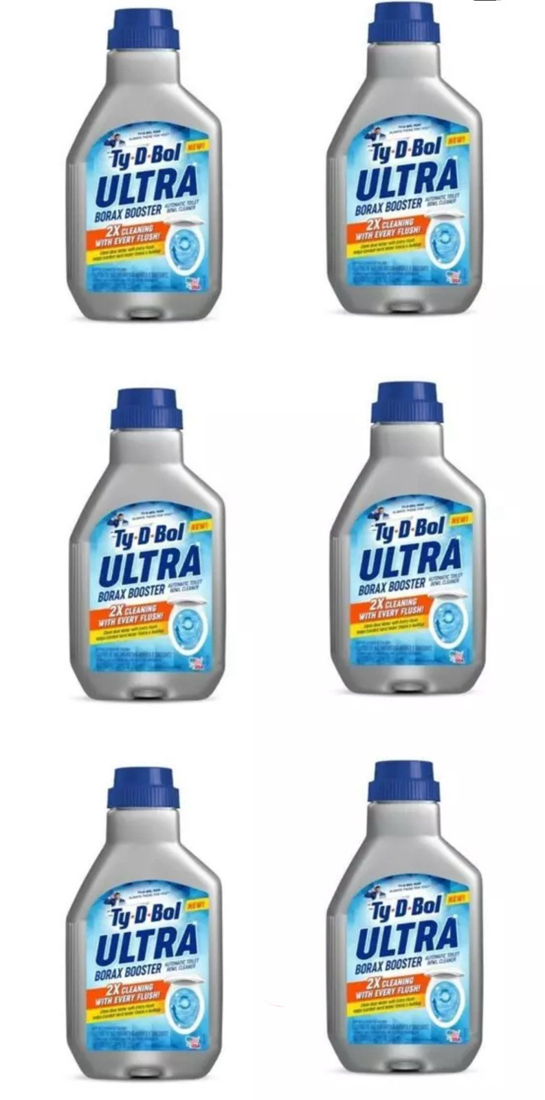 PACK 6 TY-D-BOL BLUE ULTRA BOOSTER IN TANK LIQUID FOR TOILET BOWL 2X CLEANER