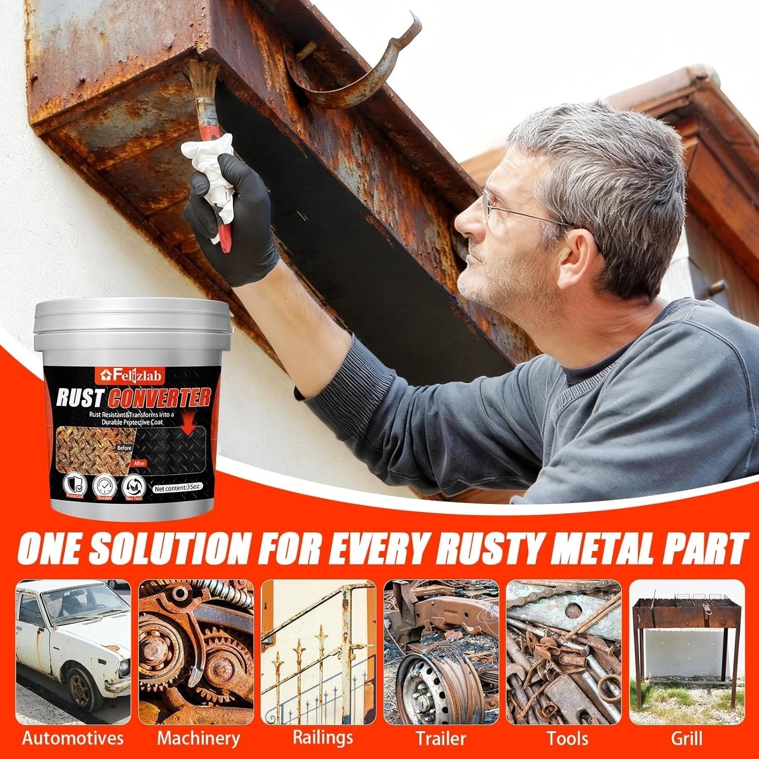 2-In-1 Rust Converter & Metal Primer, 35 Floz Automotive Rust Remover Paint for