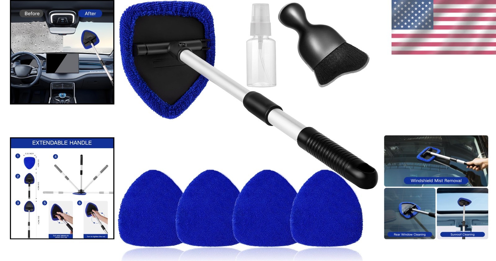 7Pcs Windshield Cleaner Tool Car Window Cleaning Wash Kit with 4 Reusable Microf