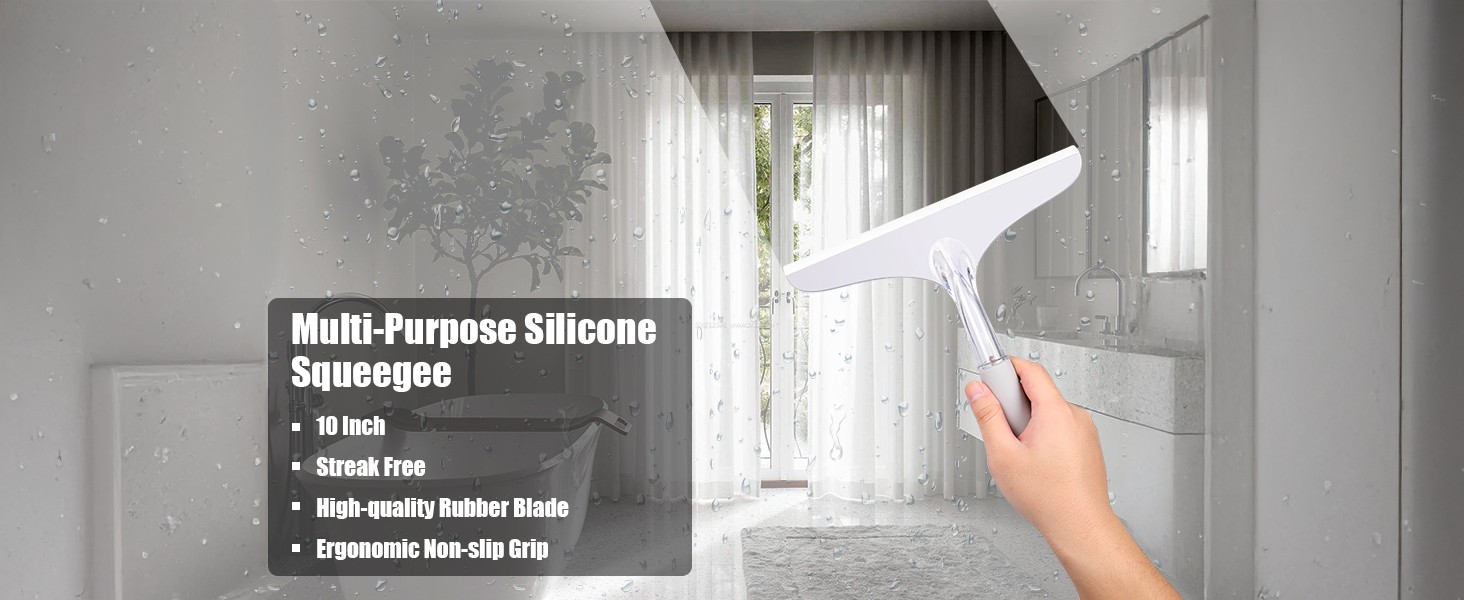 Shower Squeegee for Glass Shower Doors Bathroom Tile Mirror – Streak-Silent
