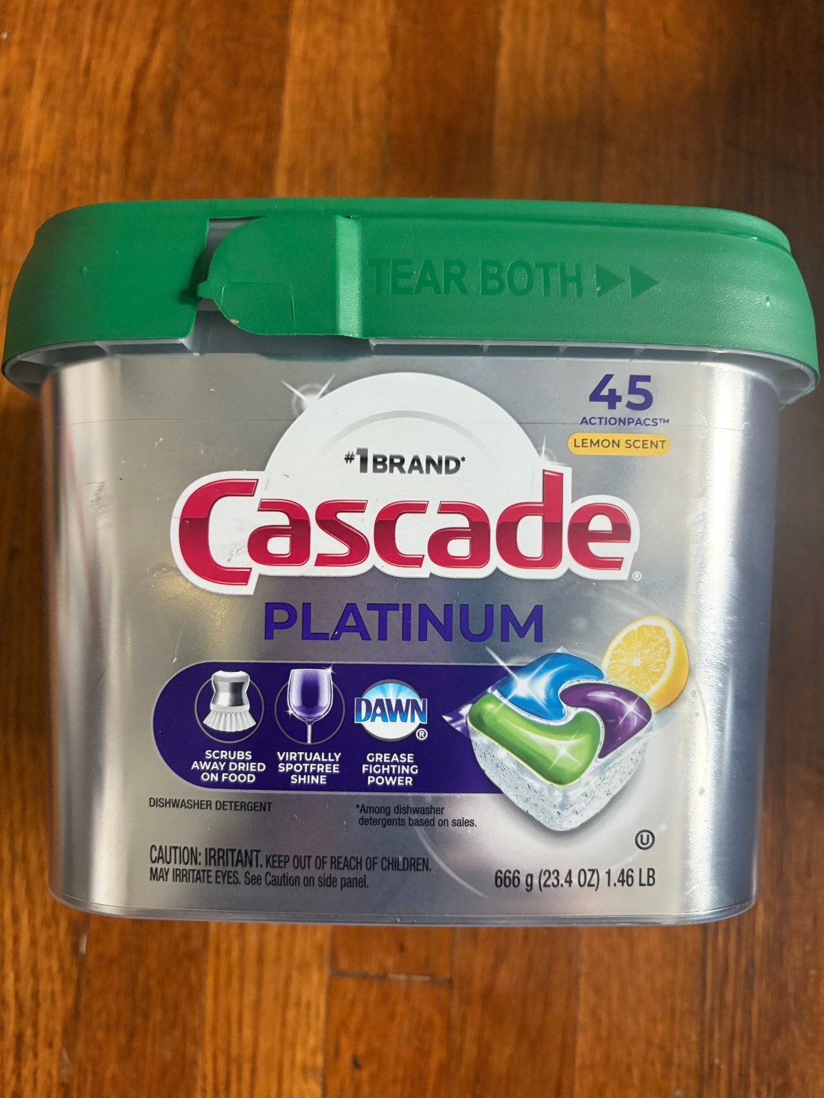 Cascade Platinum Pods, Action Pacs Dishwasher Detergent, Lemon, 45 Ct