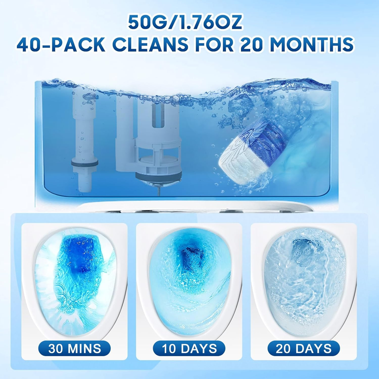 KIISIISO Ultra Clean Toilet Tablets White & Blue-60 PACK, Toilet Bowl Cleaners f