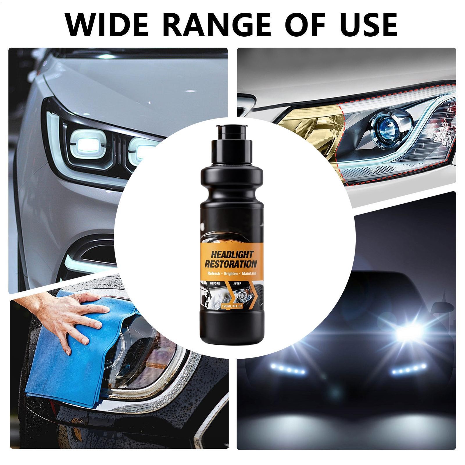 Car Headlight Restoration Agent 120ml Polishing Fast Acting Shine