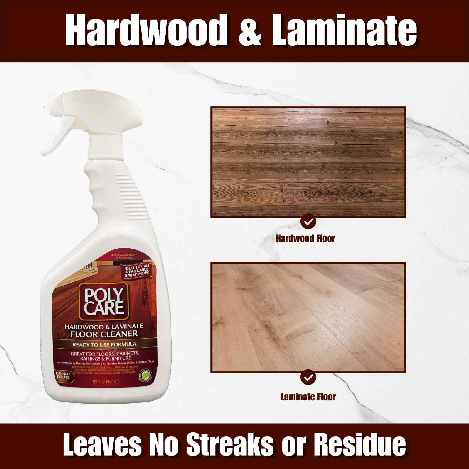 PolyCare Hardwood & Laminate Floor Cleaner Ready To Use 32oz. Spray.
