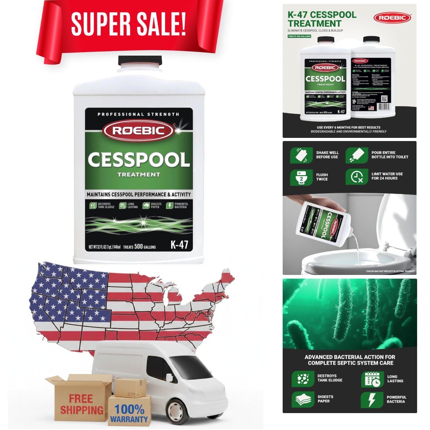 32oz Cesspool Treatment by Roebic – Prevents Buildup & Destroys Sludge Naturally