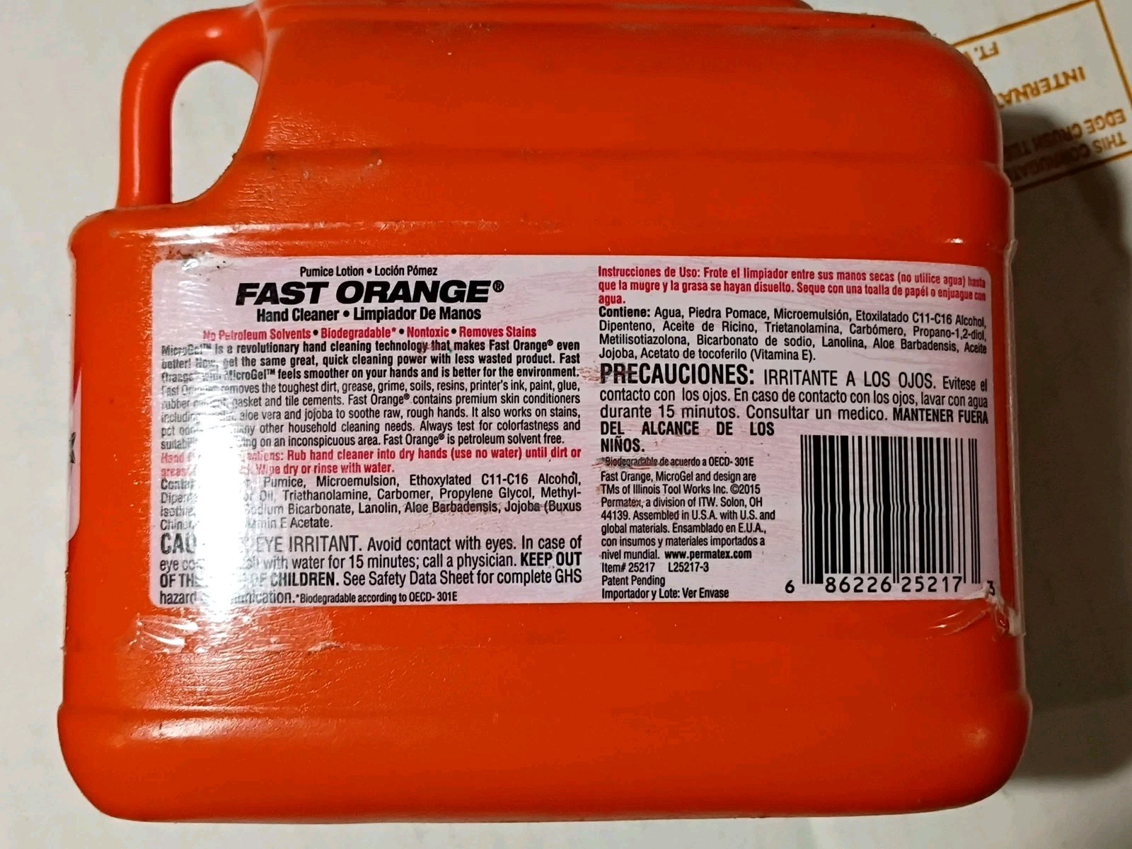Permatex Fast Orange Pumice Lotion Hand Cleaner 1/2 Gallon With Pump (25217)