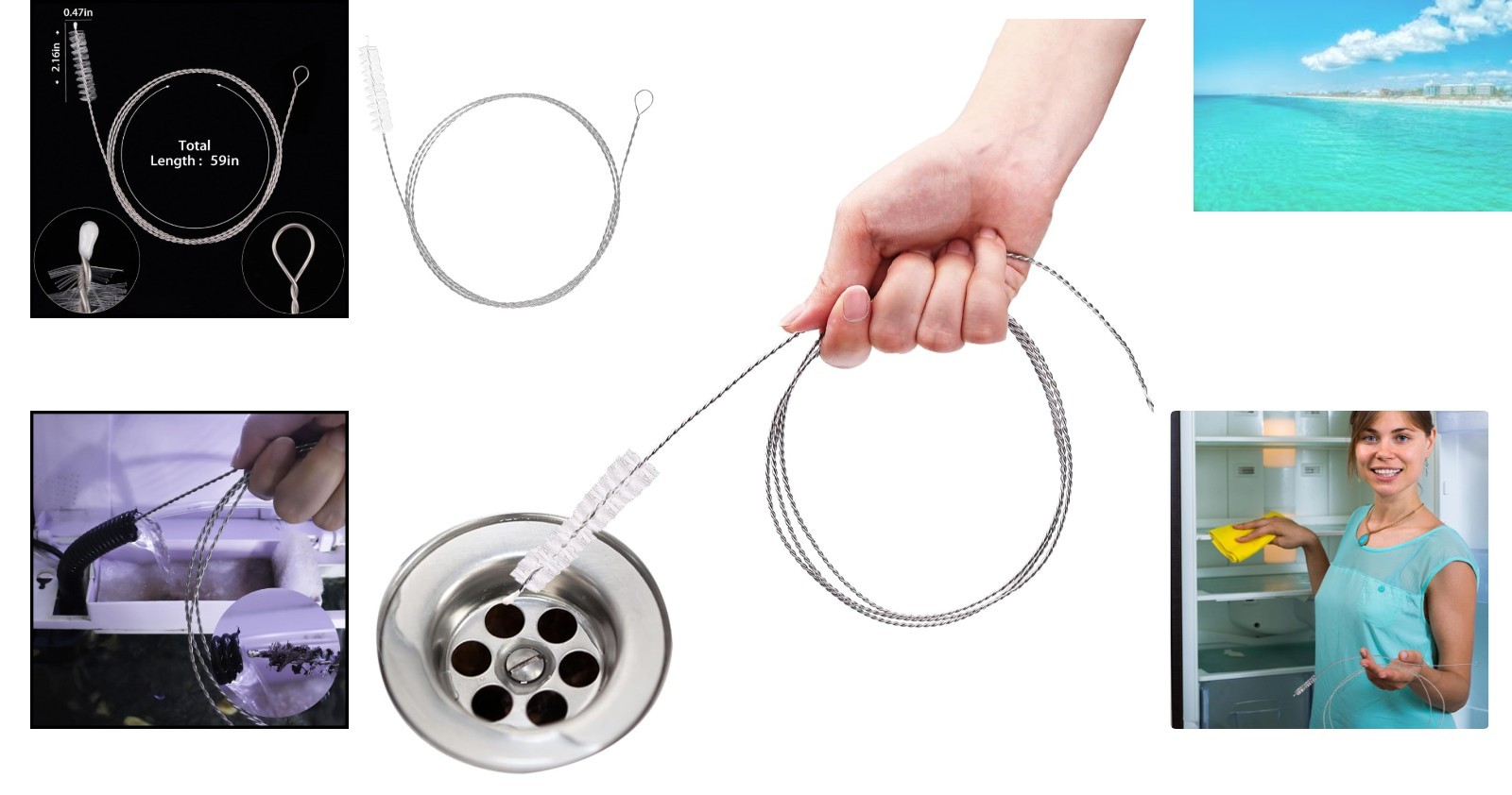 Multifunctional Flexible Drain Brush – 59 in Stainless Steel & Nylon Dual Set
