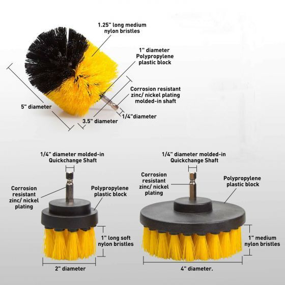 3 Pcs Round Car SUV Electric Bristle Drill Tub Rotary Brush Cleaing Tool